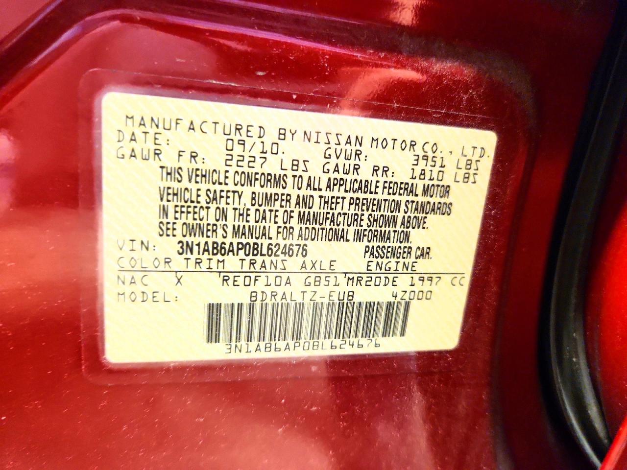 2011 Nissan Sentra 2.0 Red vin: 3N1AB6AP0BL624676
