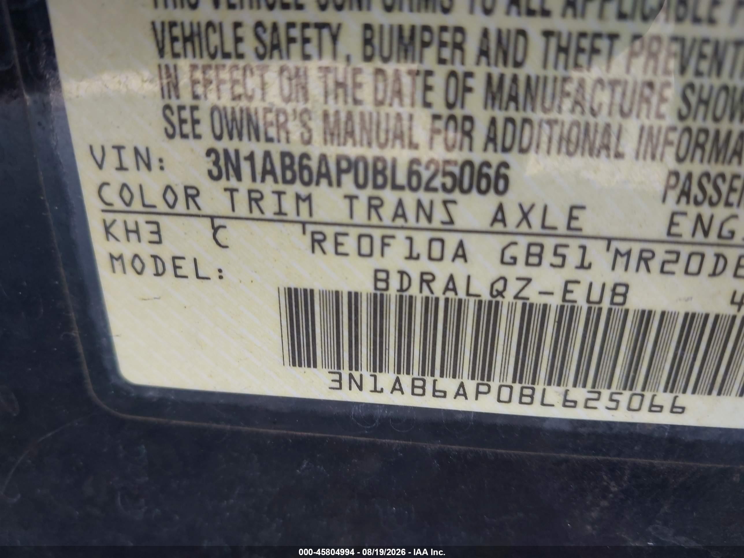 2011 Nissan Sentra 2.0 Черный vin: 3N1AB6AP0BL625066