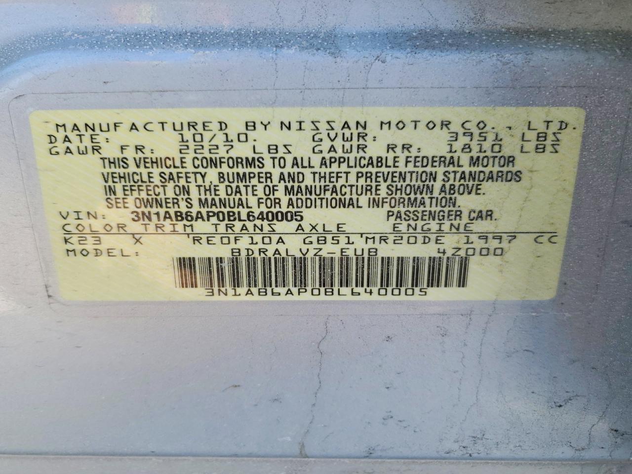 2011 Nissan Sentra 2.0 Silver vin: 3N1AB6AP0BL640005