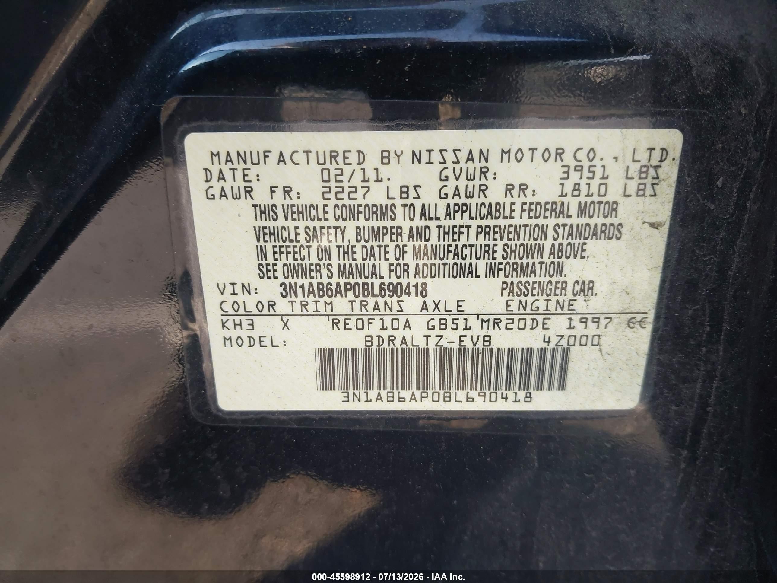 2011 Nissan Sentra 2.0sr Black vin: 3N1AB6AP0BL690418