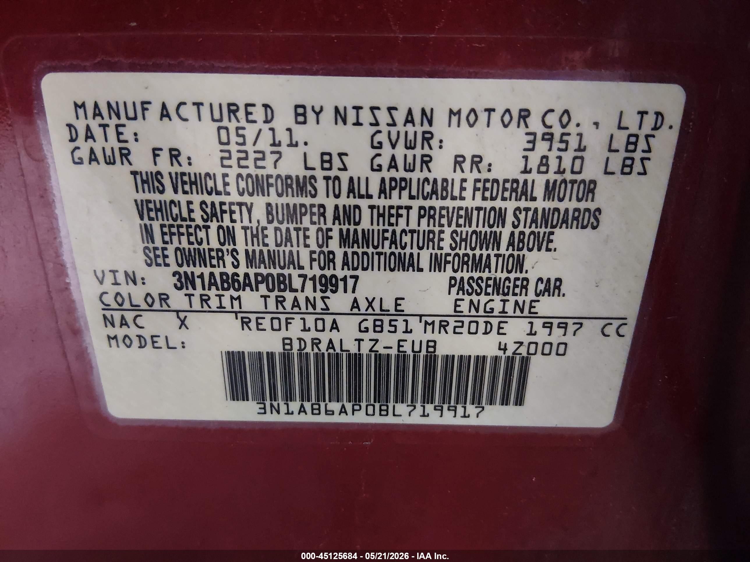 2011 Nissan Sentra 2.0s Red vin: 3N1AB6AP0BL719917