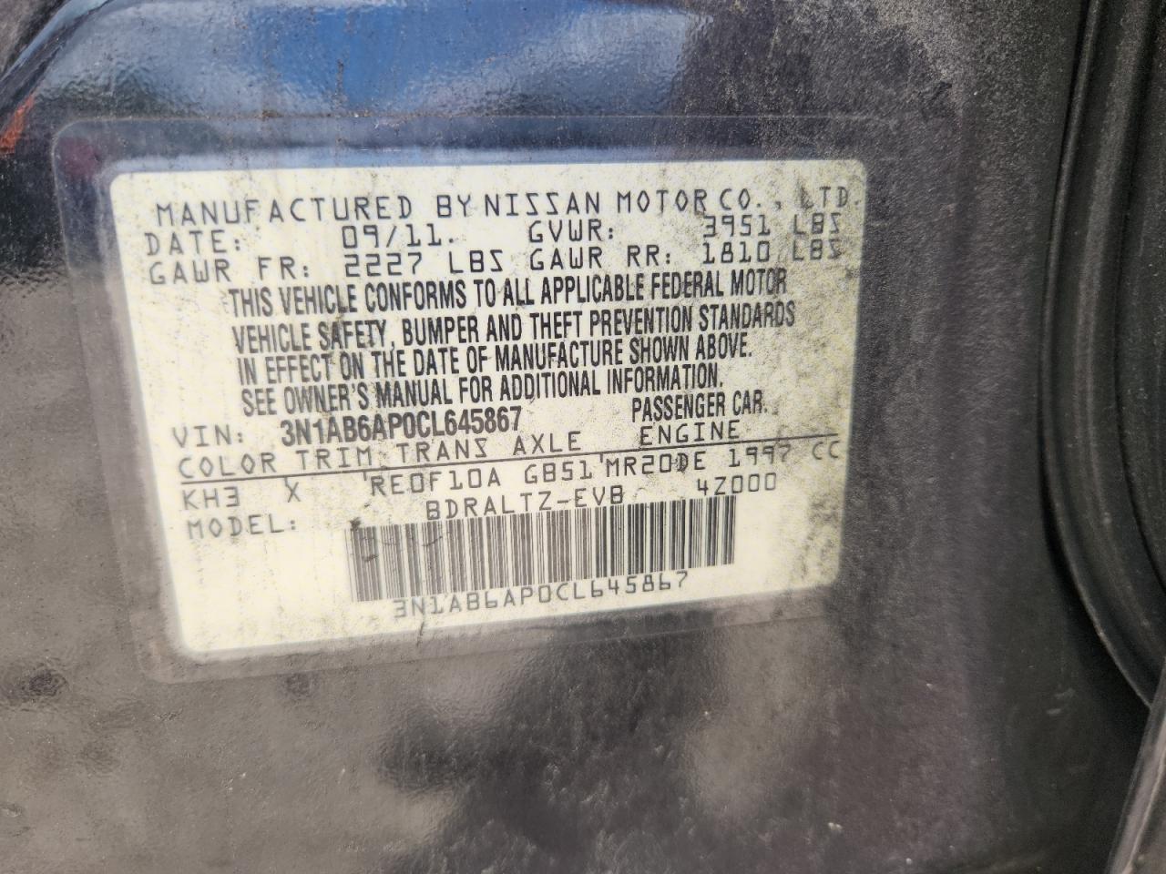 2012 Nissan Sentra 2.0 Black vin: 3N1AB6AP0CL645867