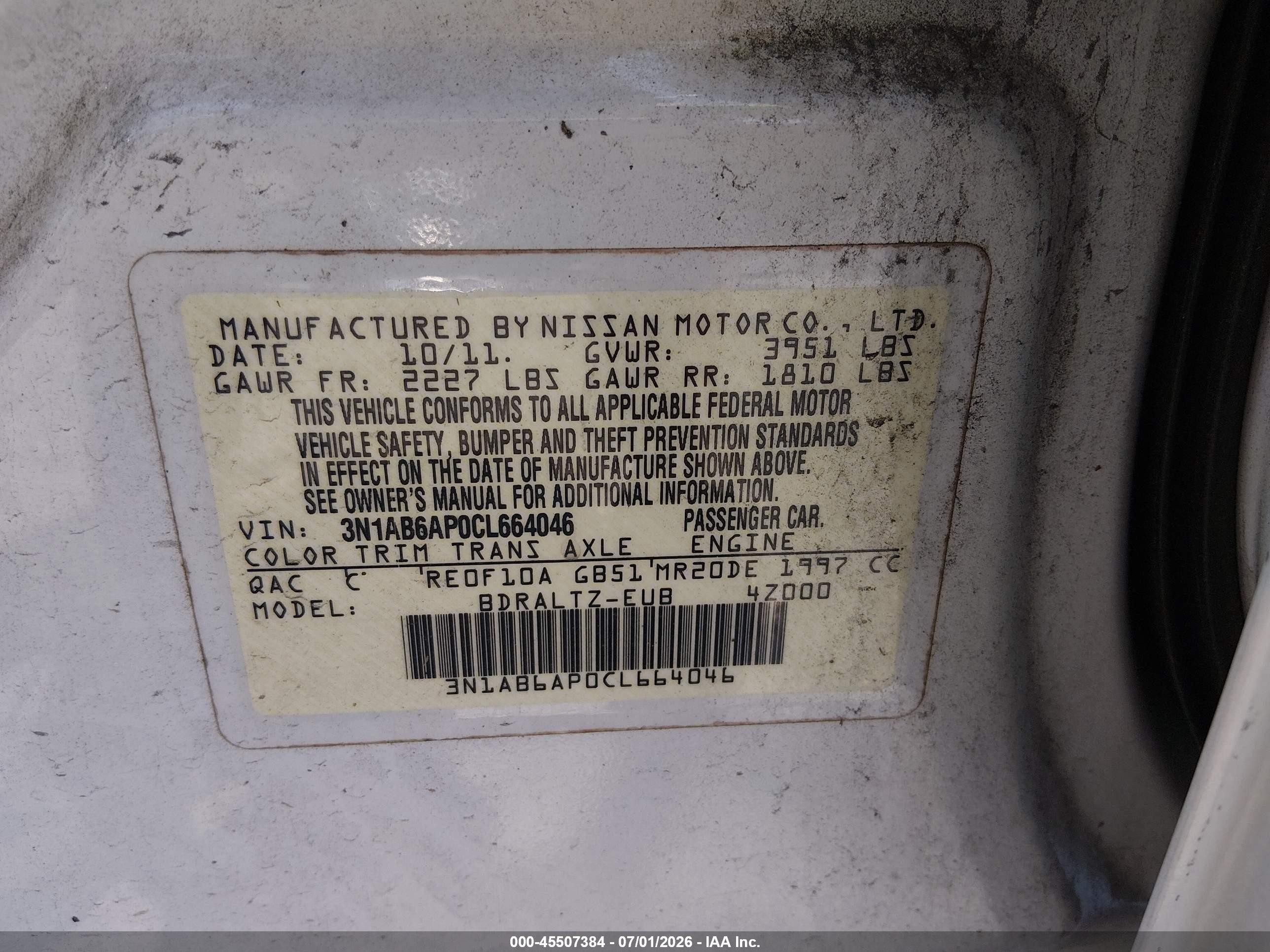 2012 Nissan Sentra 2.0 S White vin: 3N1AB6AP0CL664046