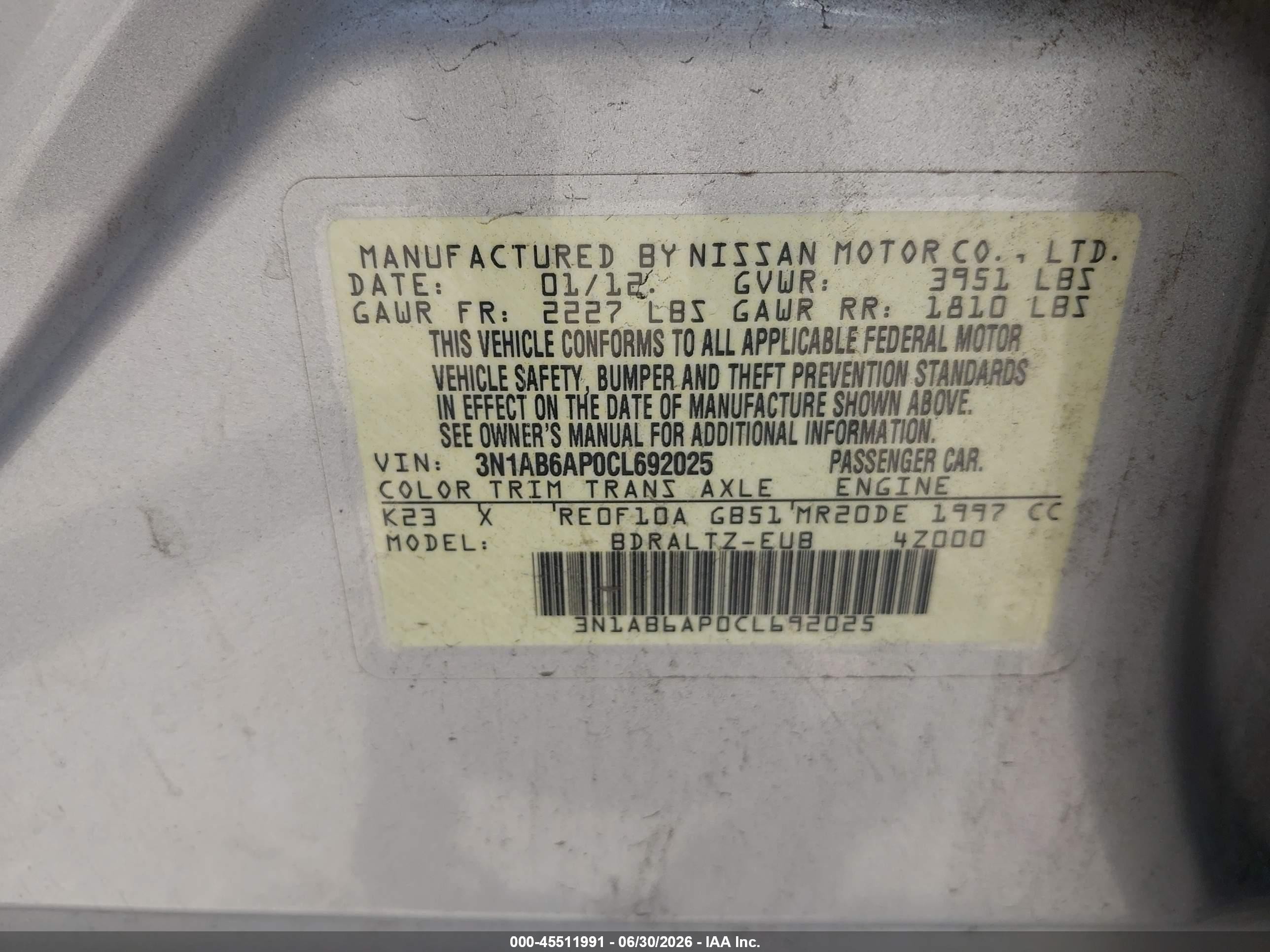 2012 Nissan Sentra 2.0 S Серебряный vin: 3N1AB6AP0CL692025