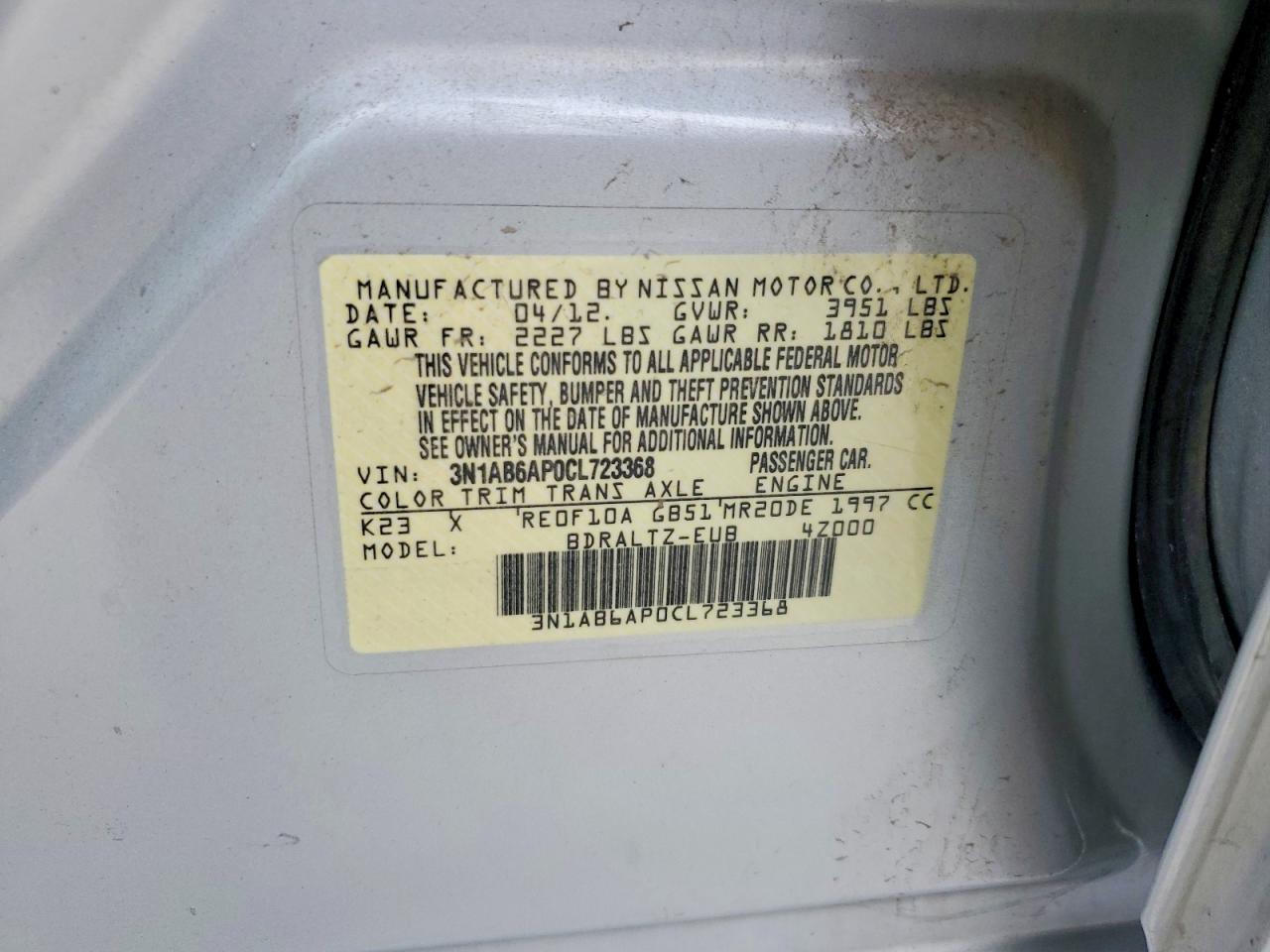 2012 Nissan Sentra 2.0 Silver vin: 3N1AB6AP0CL723368