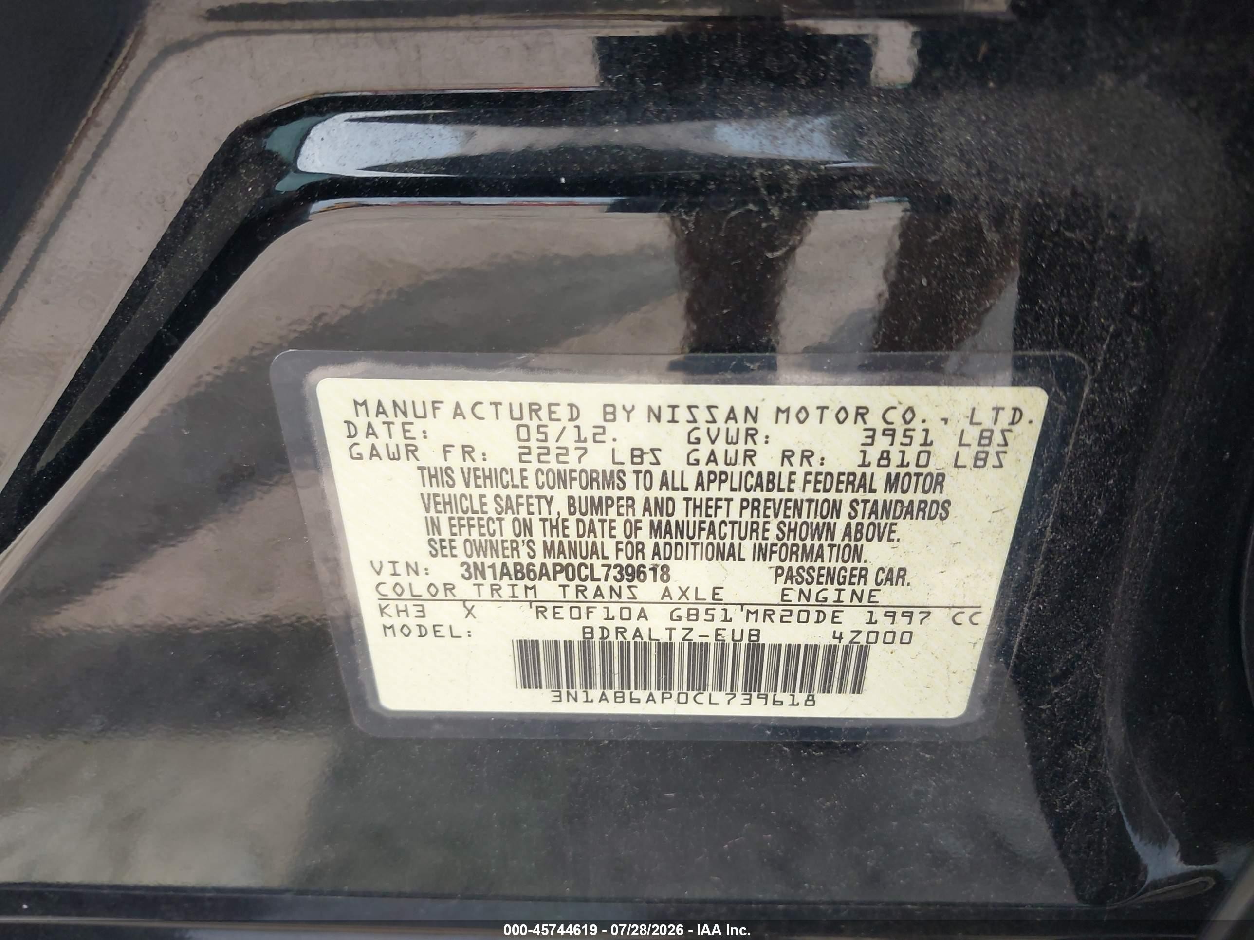 2012 Nissan Sentra 2.0 Sr Black vin: 3N1AB6AP0CL739618