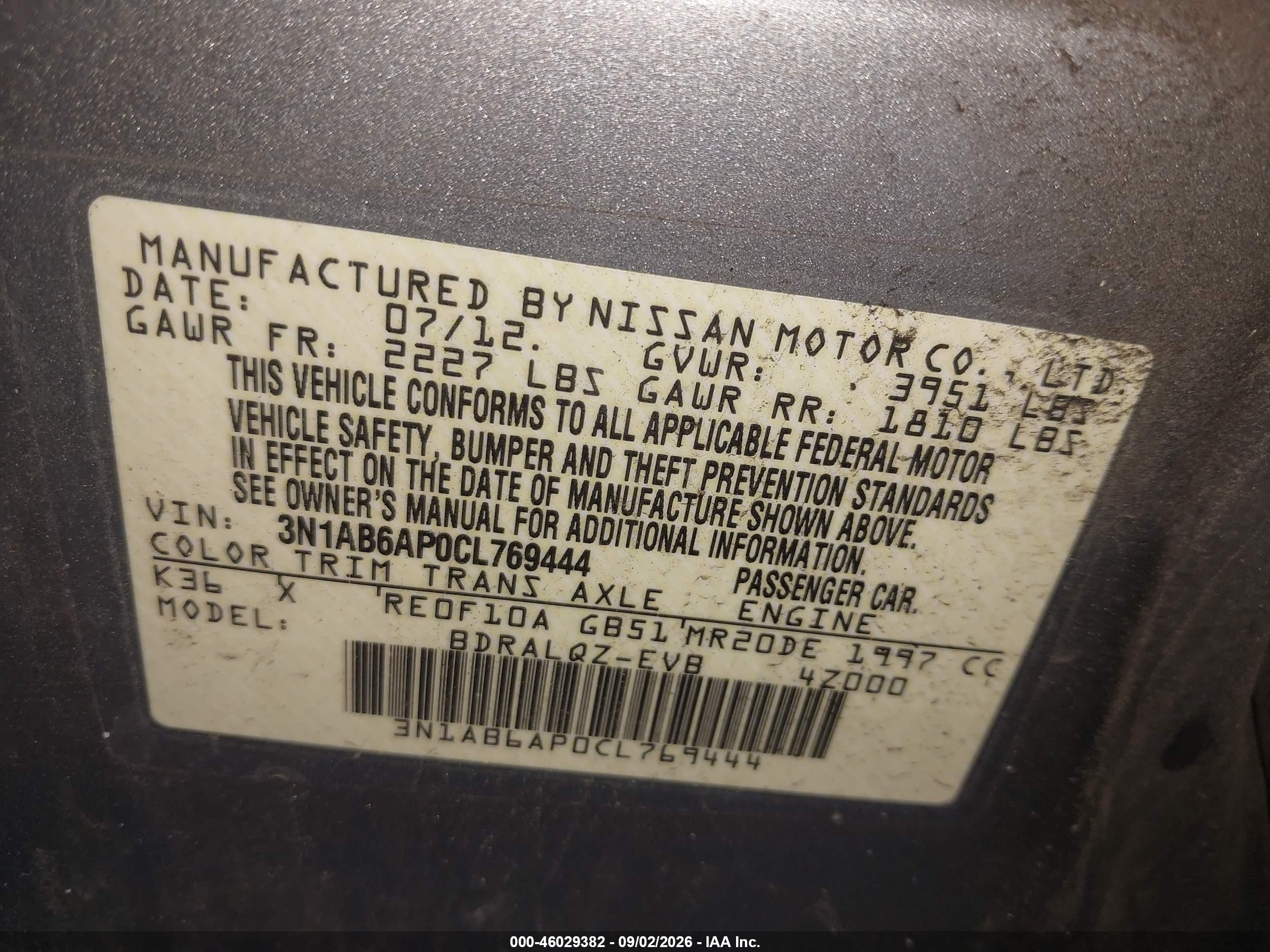 2012 Nissan Sentra 2.0 Silver vin: 3N1AB6AP0CL769444