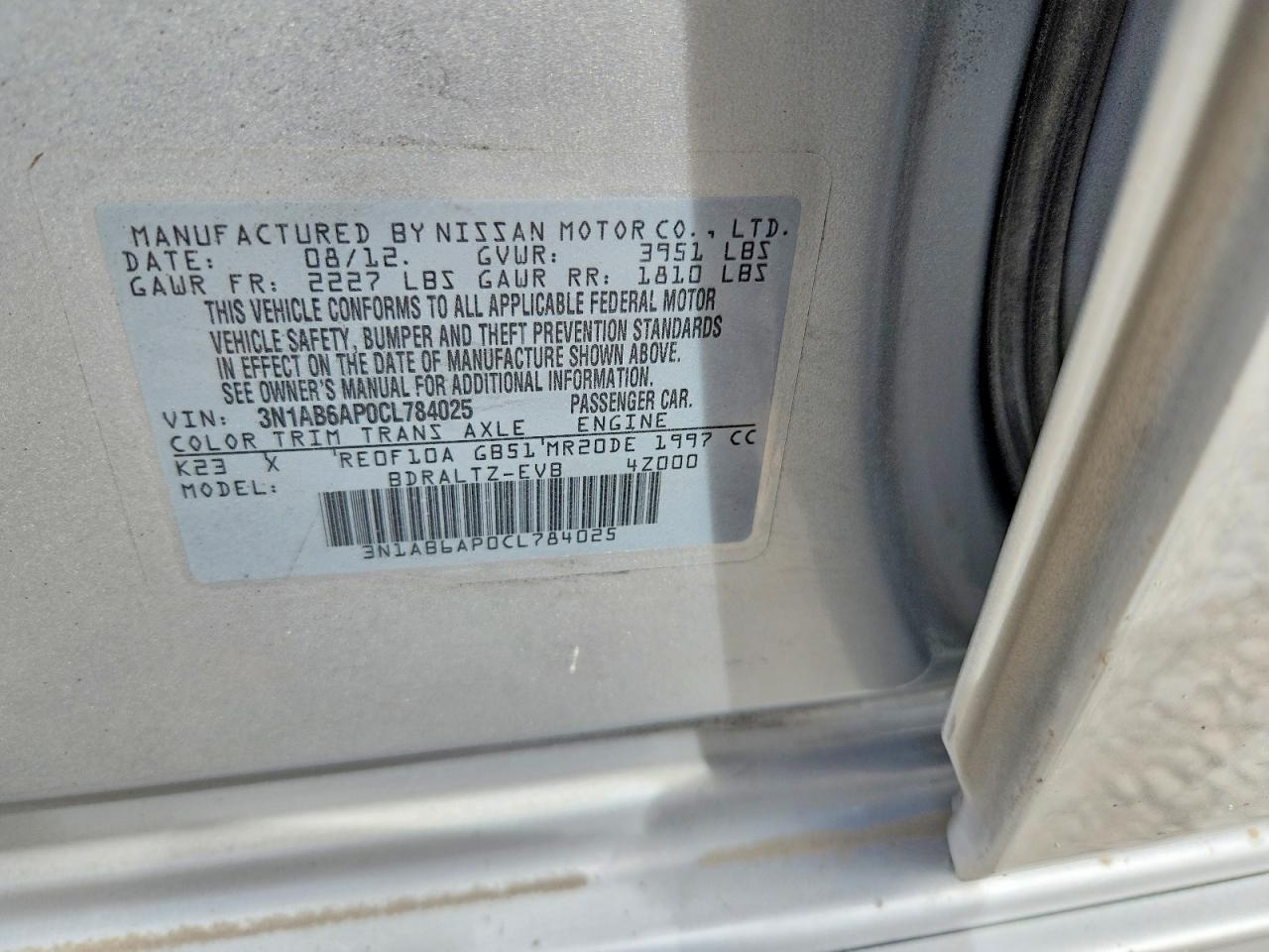 2012 Nissan Sentra 2.0 Silver vin: 3N1AB6AP0CL784025