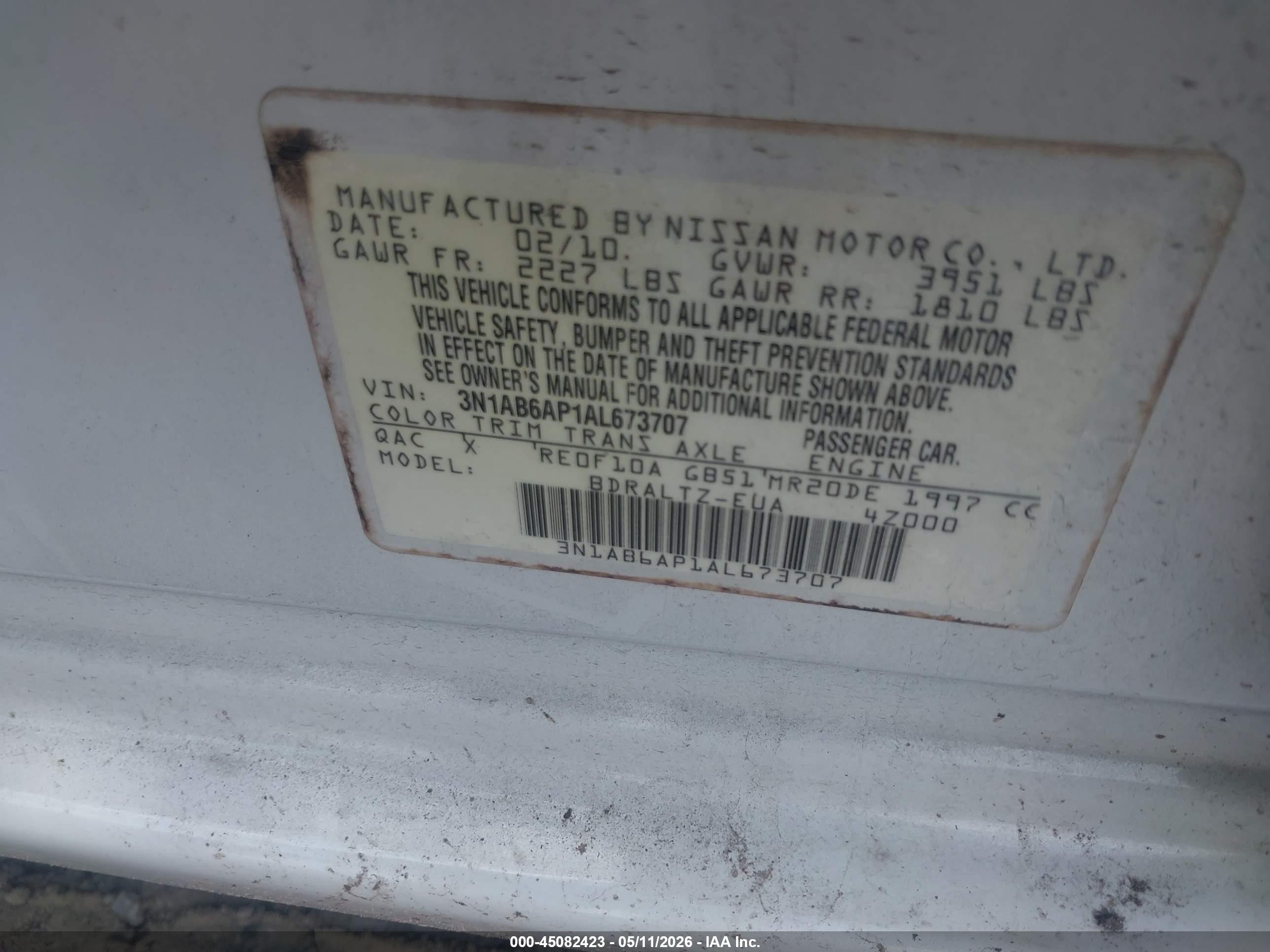 2010 Nissan Sentra 2.0s Белый vin: 3N1AB6AP1AL673707