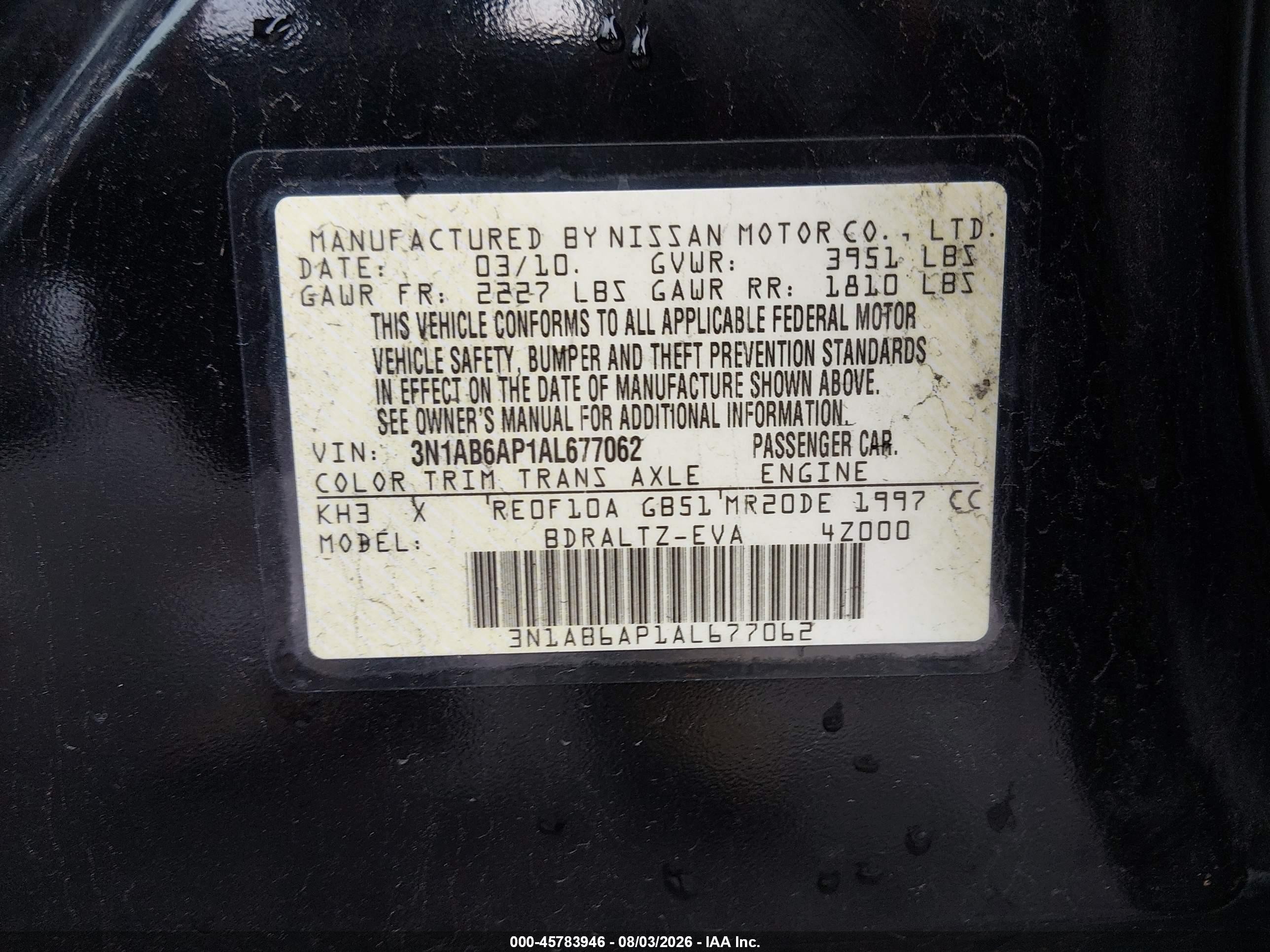 2010 Nissan Sentra 2.0sr Black vin: 3N1AB6AP1AL677062