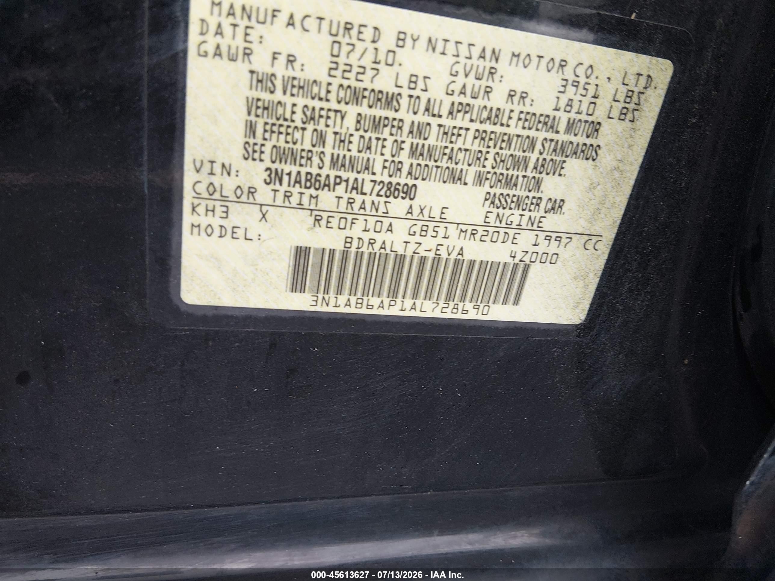 2010 Nissan Sentra 2.0sr Black vin: 3N1AB6AP1AL728690