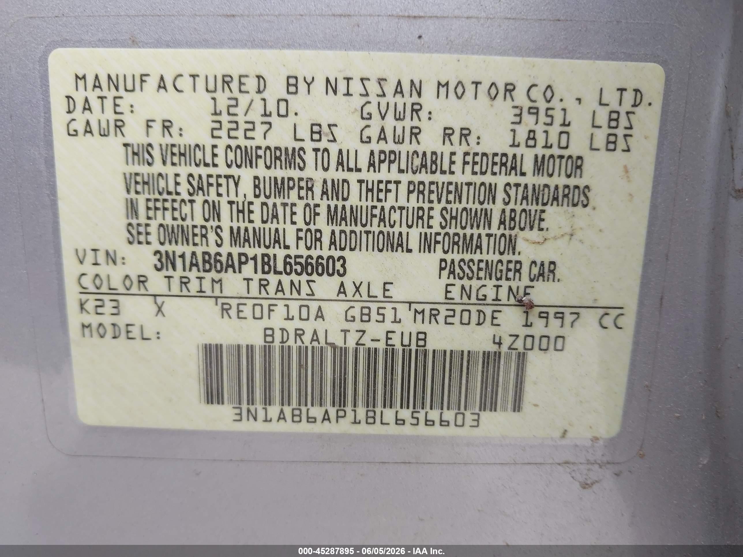 2011 Nissan Sentra 2.0sr Серебряный vin: 3N1AB6AP1BL656603