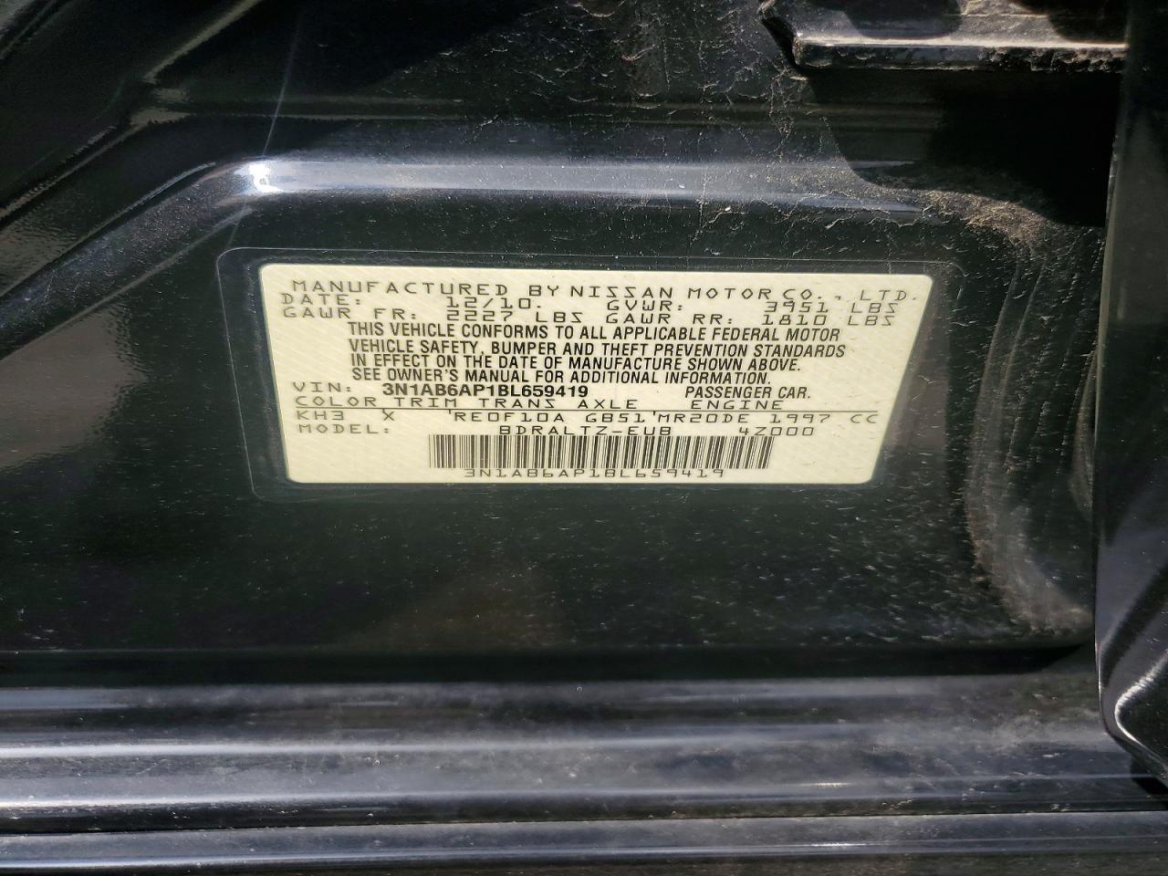 2011 Nissan Sentra 2.0 Black vin: 3N1AB6AP1BL659419