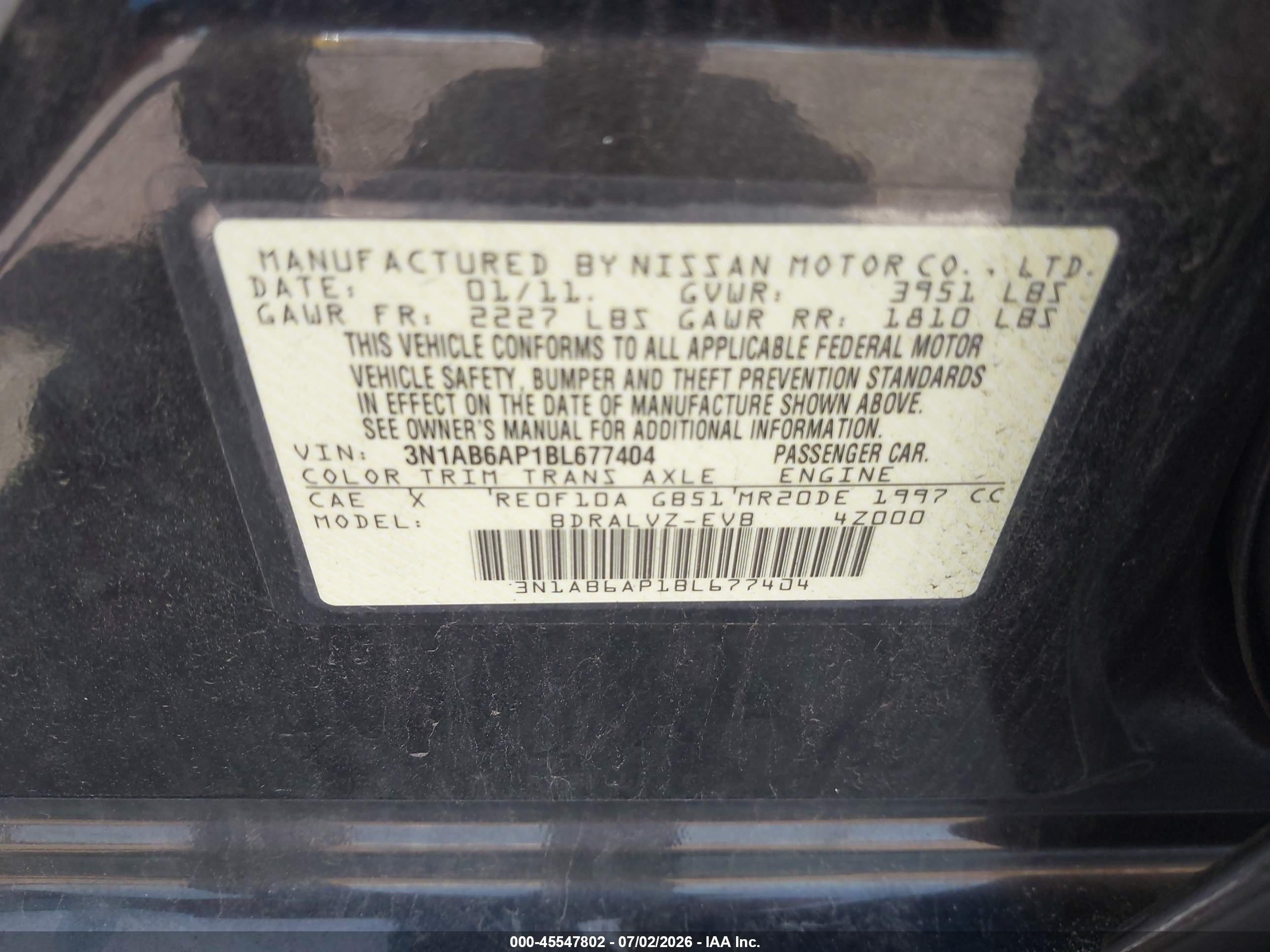 2011 Nissan Sentra 2.0sl Black vin: 3N1AB6AP1BL677404