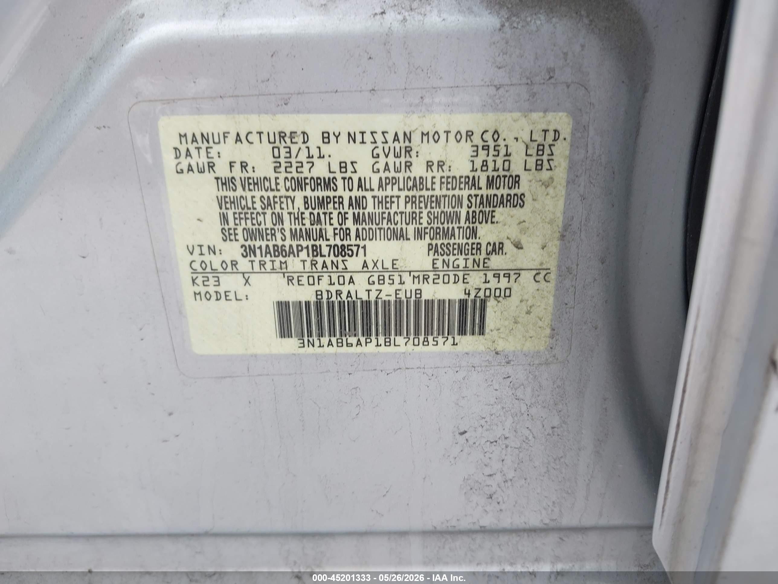 2011 Nissan Sentra 2.0sr Silver vin: 3N1AB6AP1BL708571