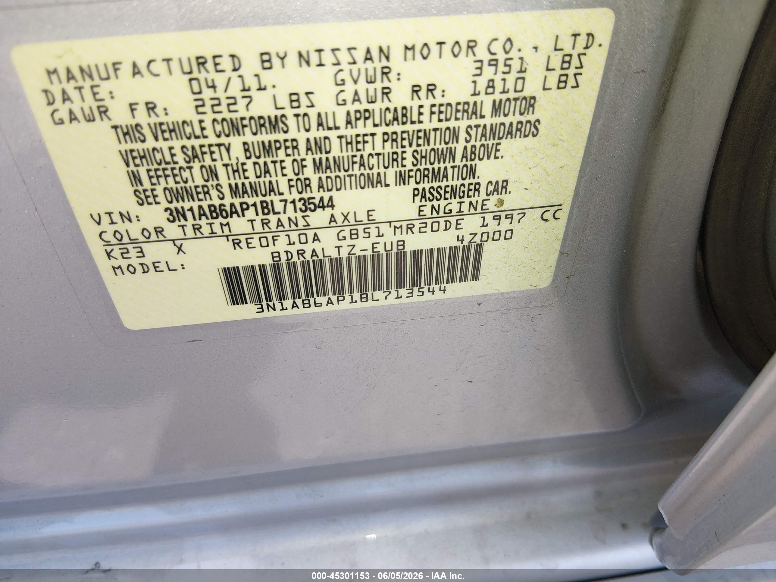 2011 Nissan Sentra 2.0sr Silver vin: 3N1AB6AP1BL713544