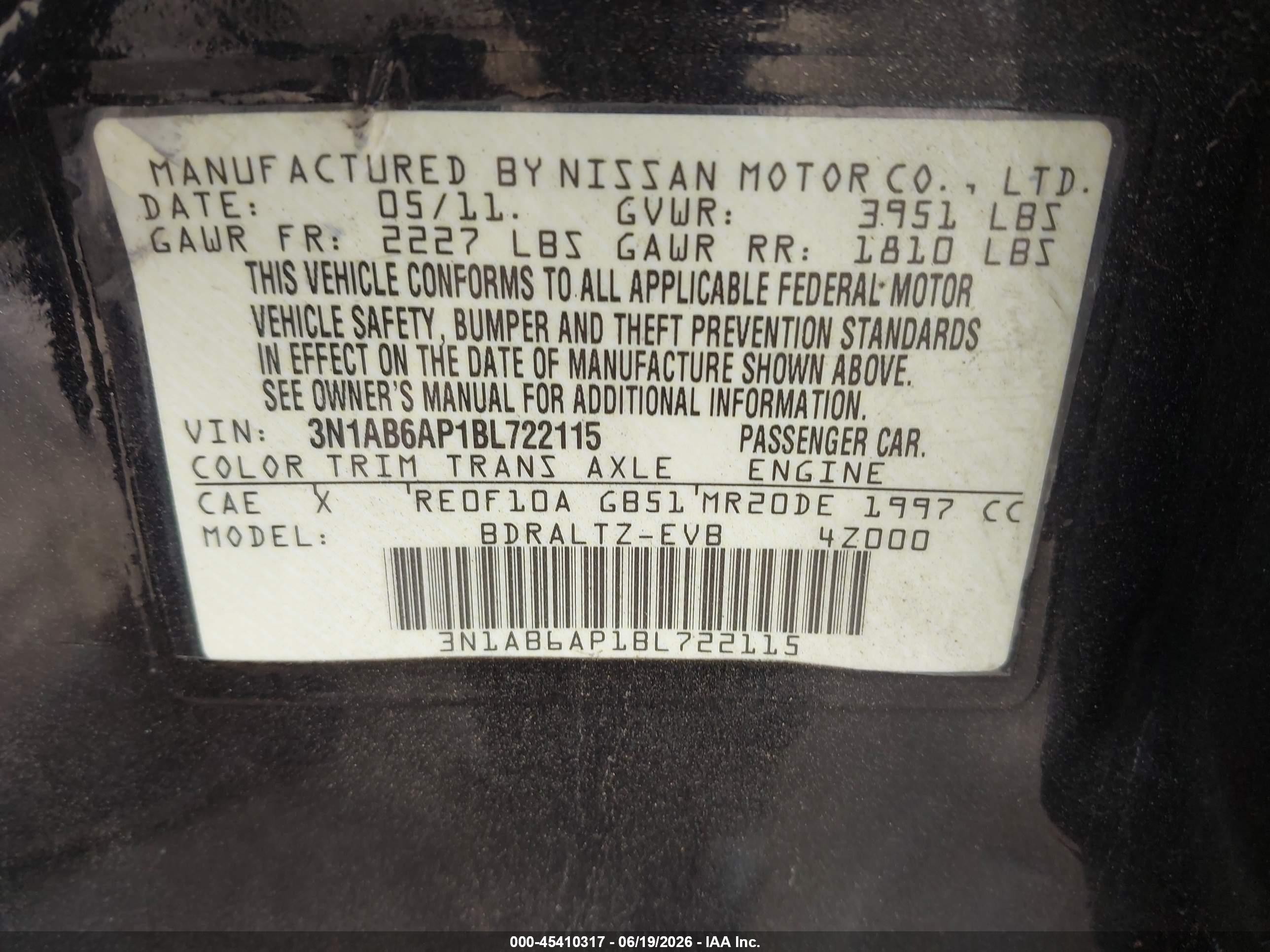 2011 Nissan Sentra 2.0s Black vin: 3N1AB6AP1BL722115