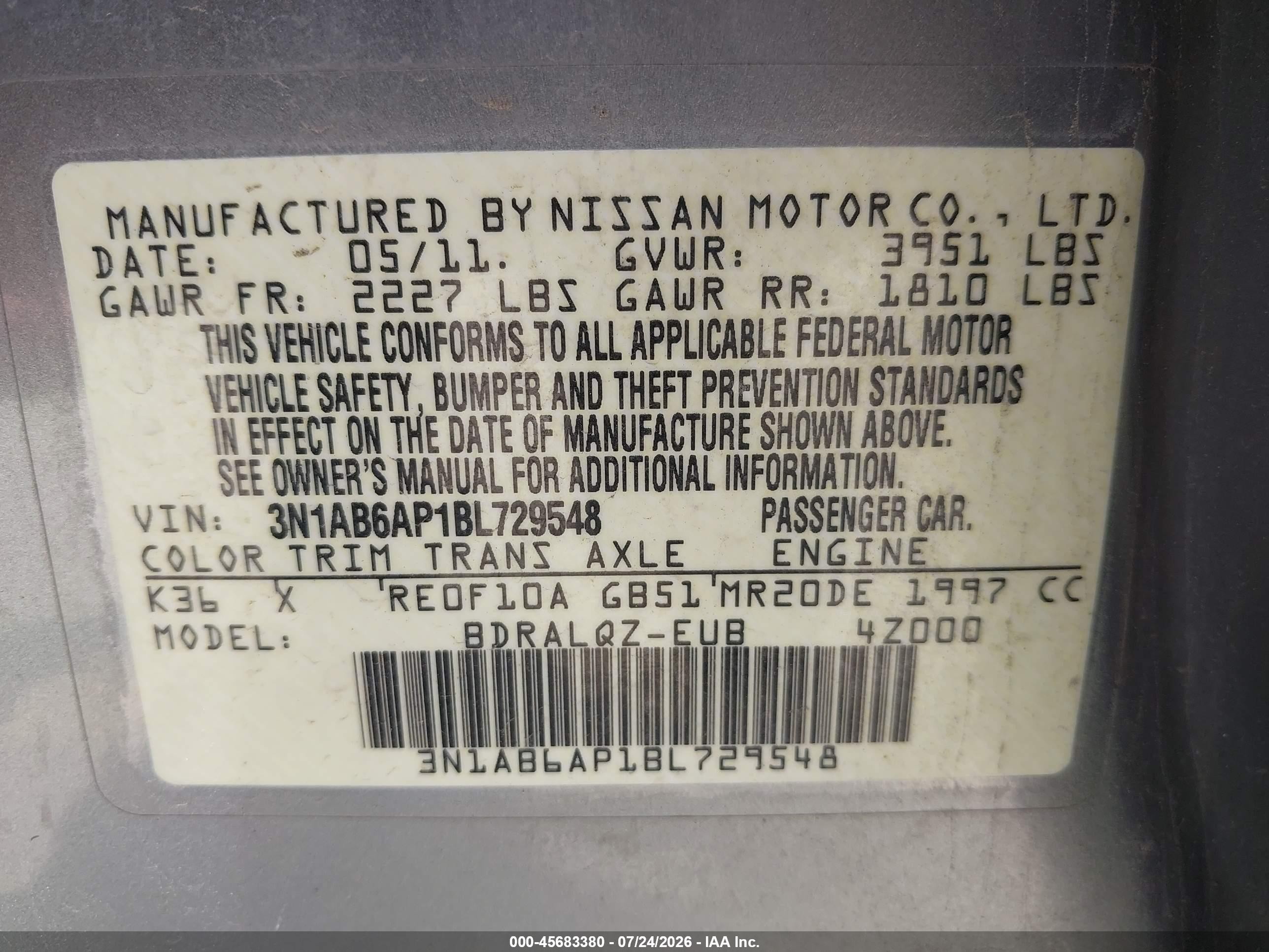 2011 Nissan Sentra 2.0 Gray vin: 3N1AB6AP1BL729548