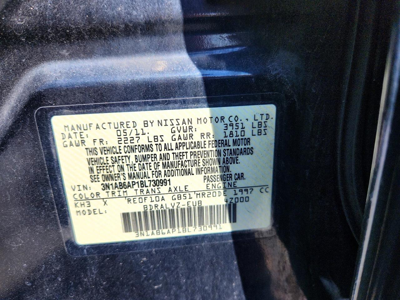 2011 Nissan Sentra 2.0 Black vin: 3N1AB6AP1BL730991
