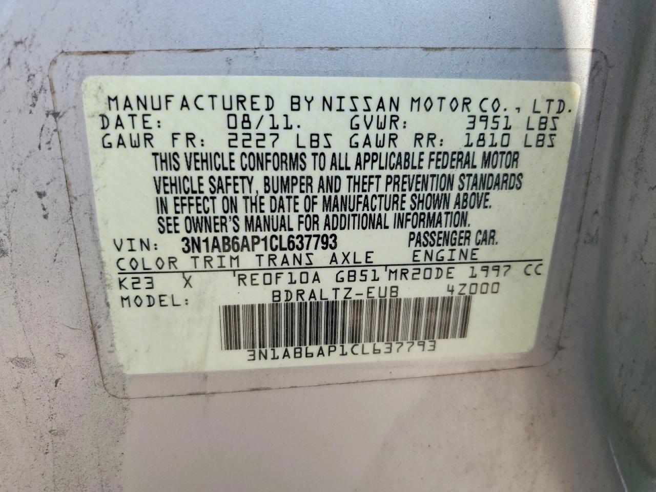 2012 Nissan Sentra 2.0 Silver vin: 3N1AB6AP1CL637793