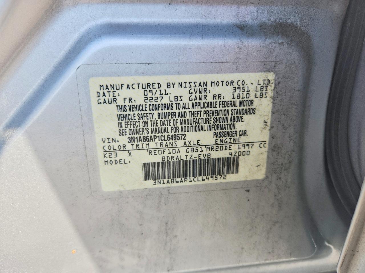 2012 Nissan Sentra 2.0 Silver vin: 3N1AB6AP1CL649572