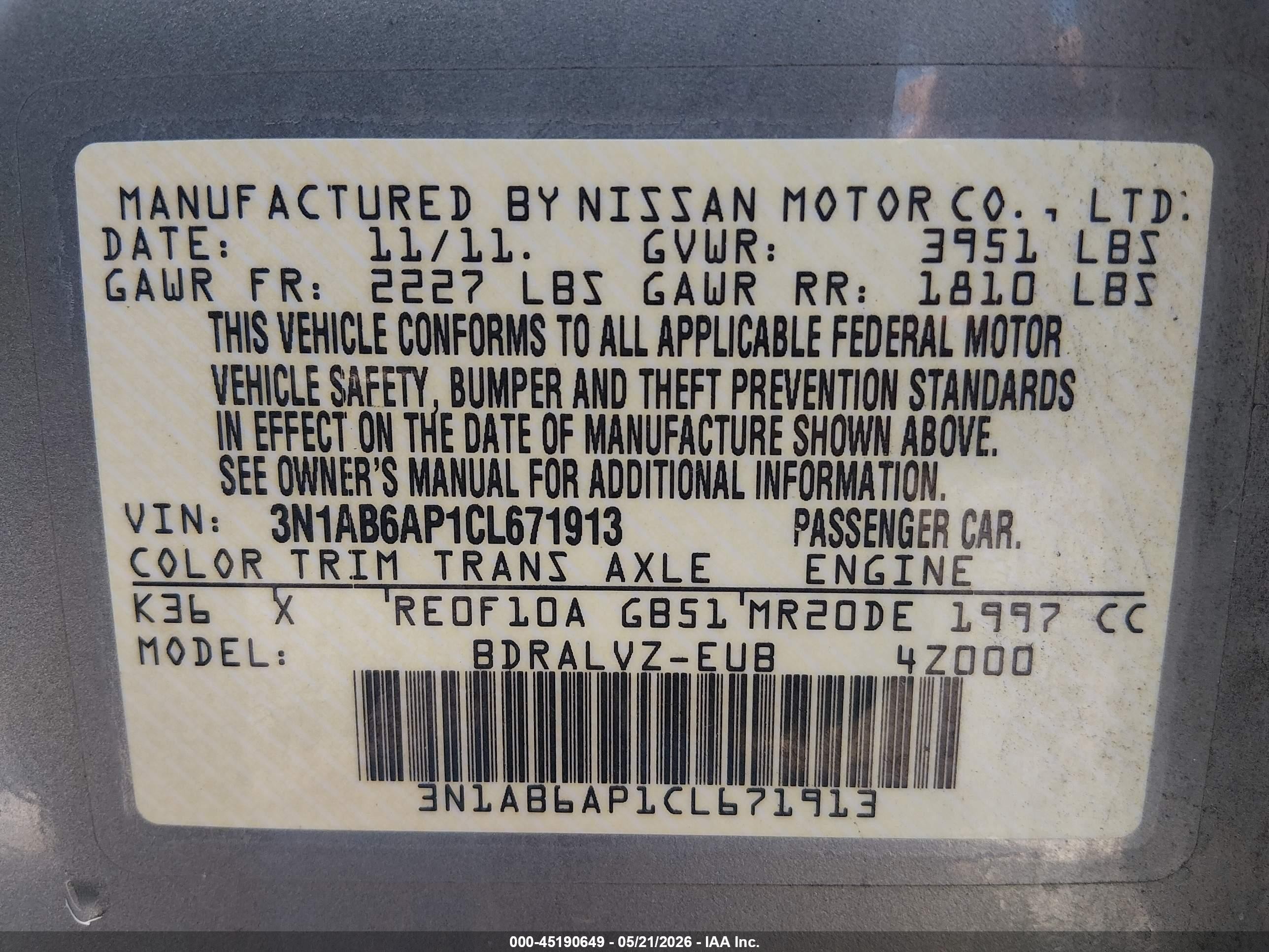 2012 Nissan Sentra 2.0 Sl Silver vin: 3N1AB6AP1CL671913