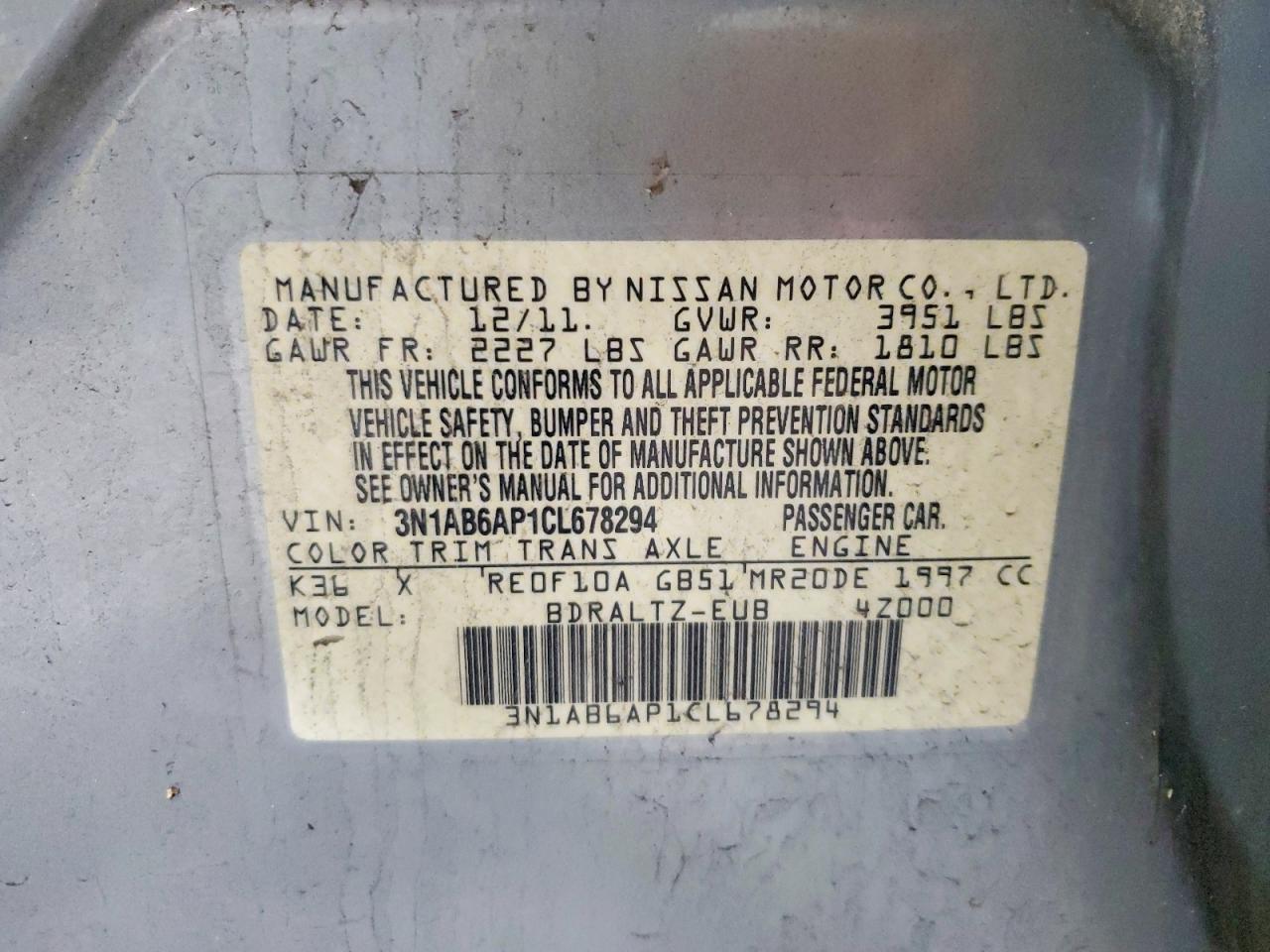 2012 Nissan Sentra 2.0 Серебряный vin: 3N1AB6AP1CL678294