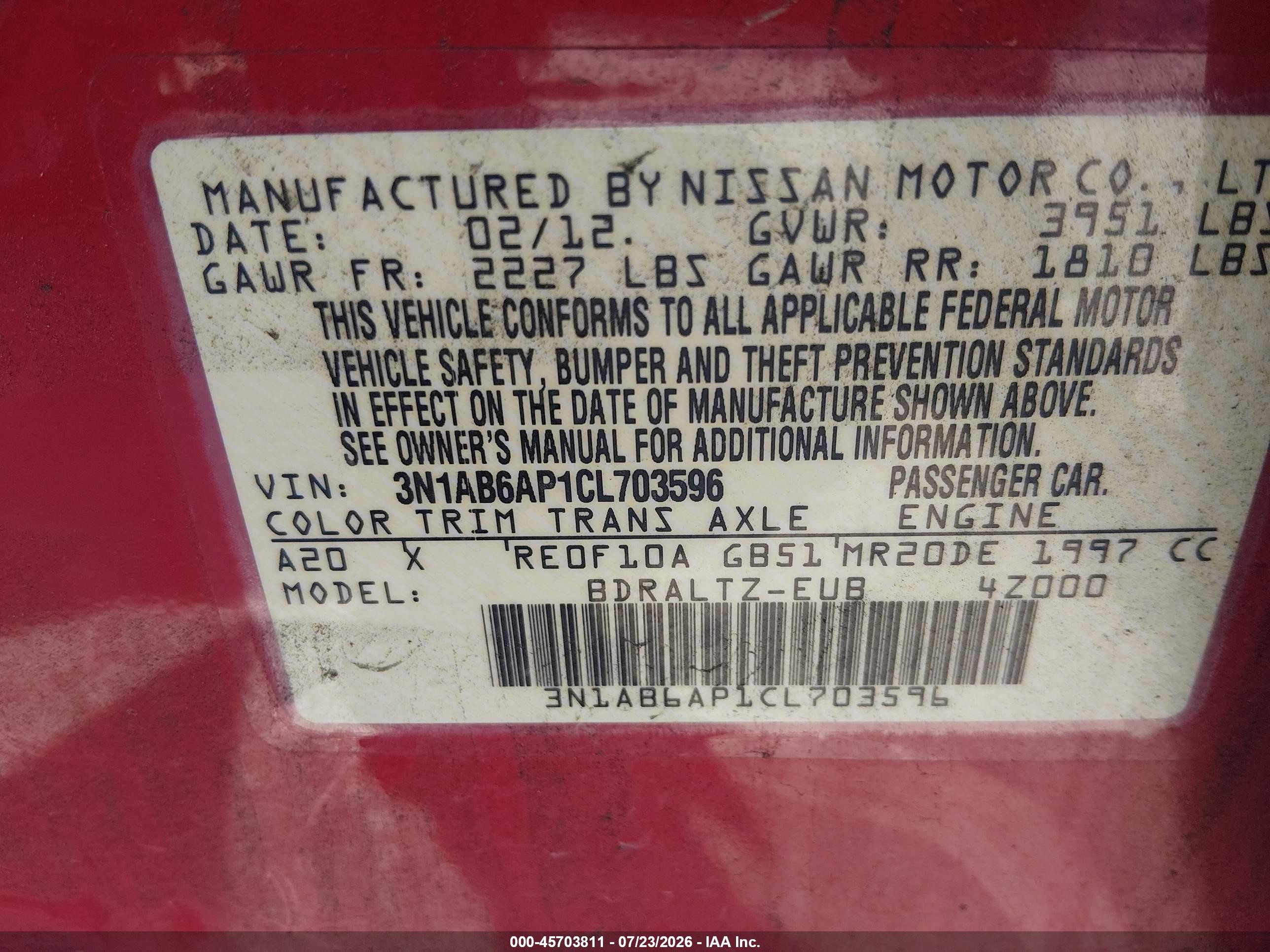2012 Nissan Sentra 2.0 Sr Красный vin: 3N1AB6AP1CL703596