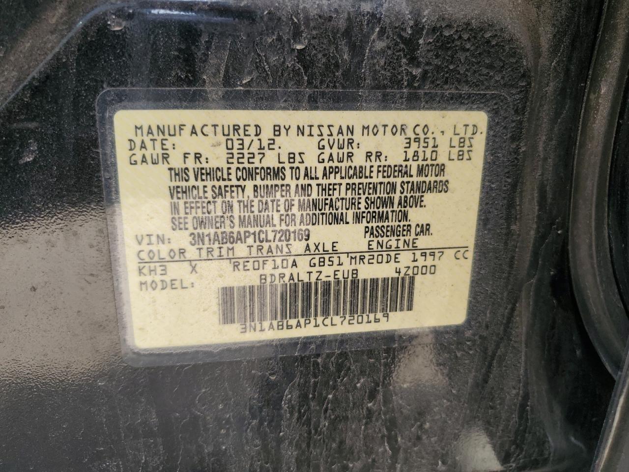 2012 Nissan Sentra 2.0 Черный vin: 3N1AB6AP1CL720169