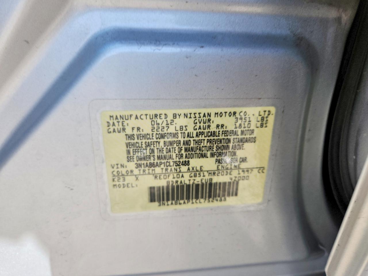 2012 Nissan Sentra 2.0 Silver vin: 3N1AB6AP1CL752488