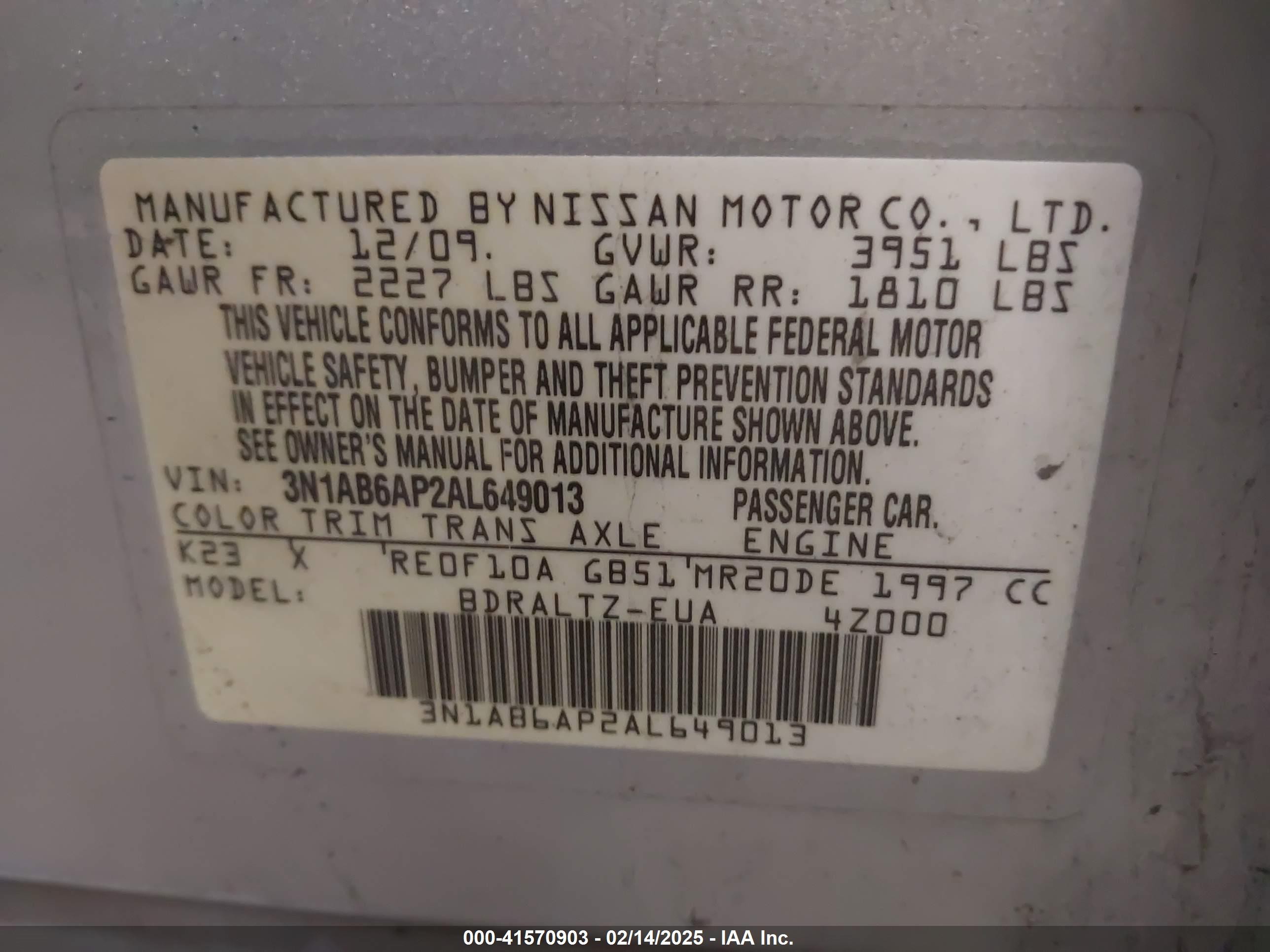 2010 Nissan Sentra 2.0s Silver vin: 3N1AB6AP2AL649013