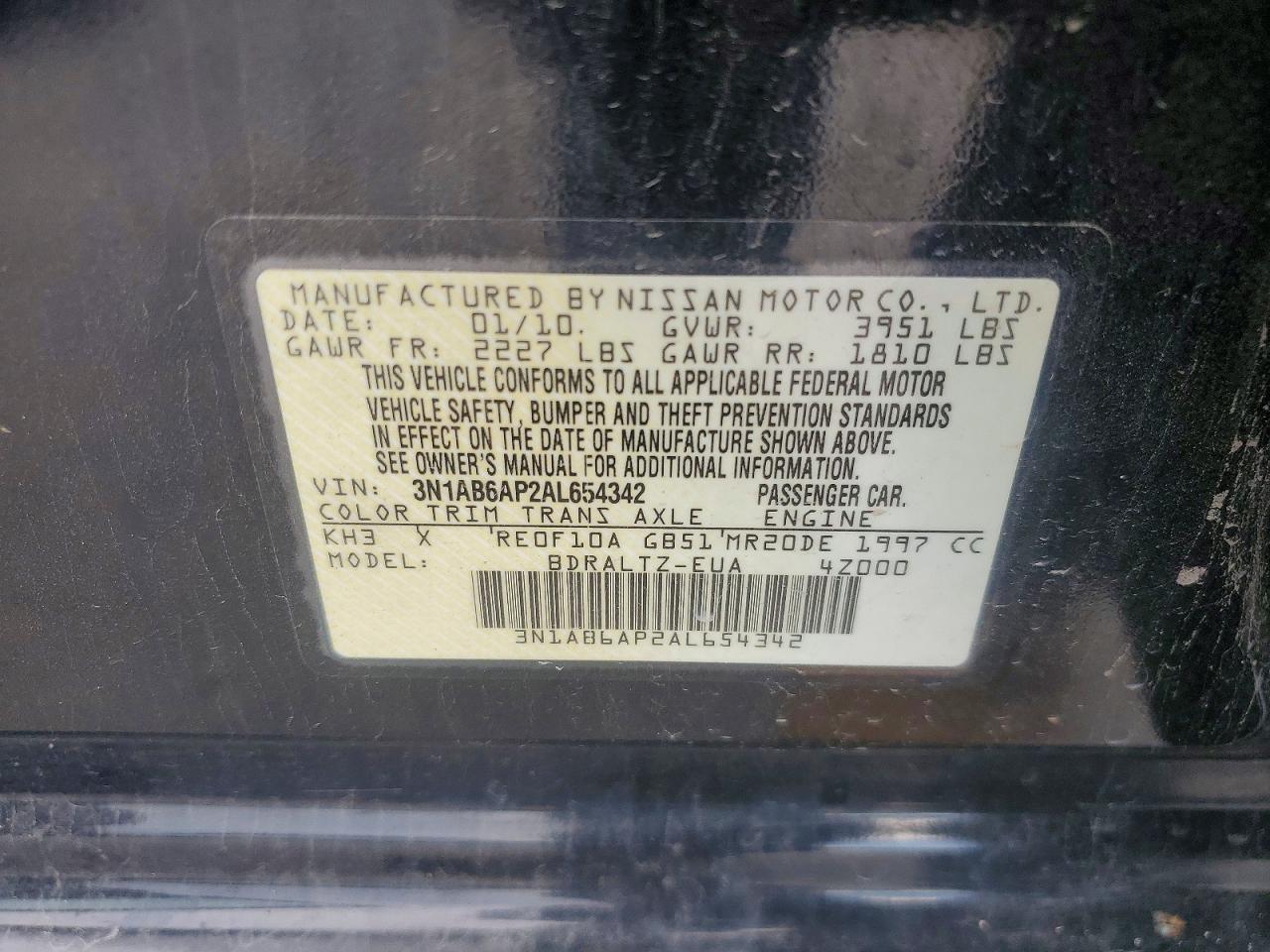 2010 Nissan Sentra 2.0 Black vin: 3N1AB6AP2AL654342