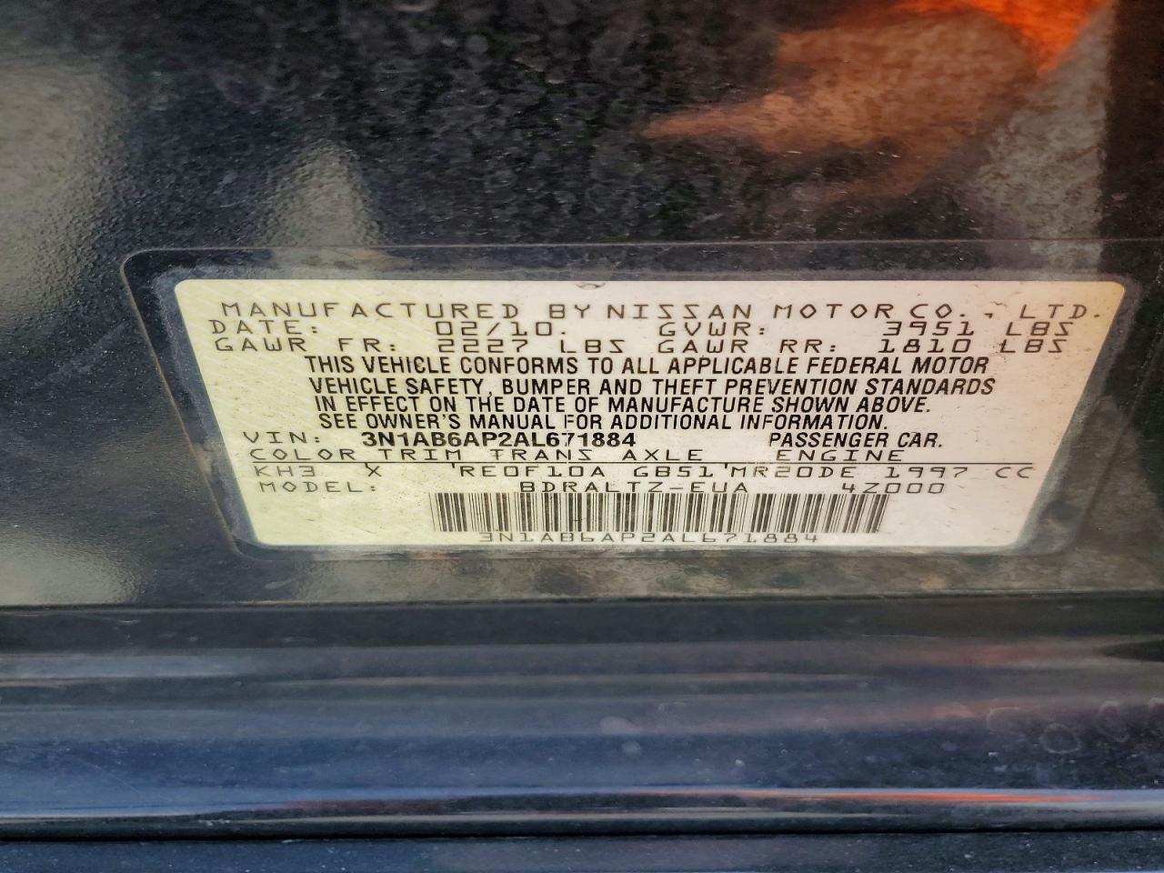 2010 Nissan Sentra 2.0 Black vin: 3N1AB6AP2AL671884
