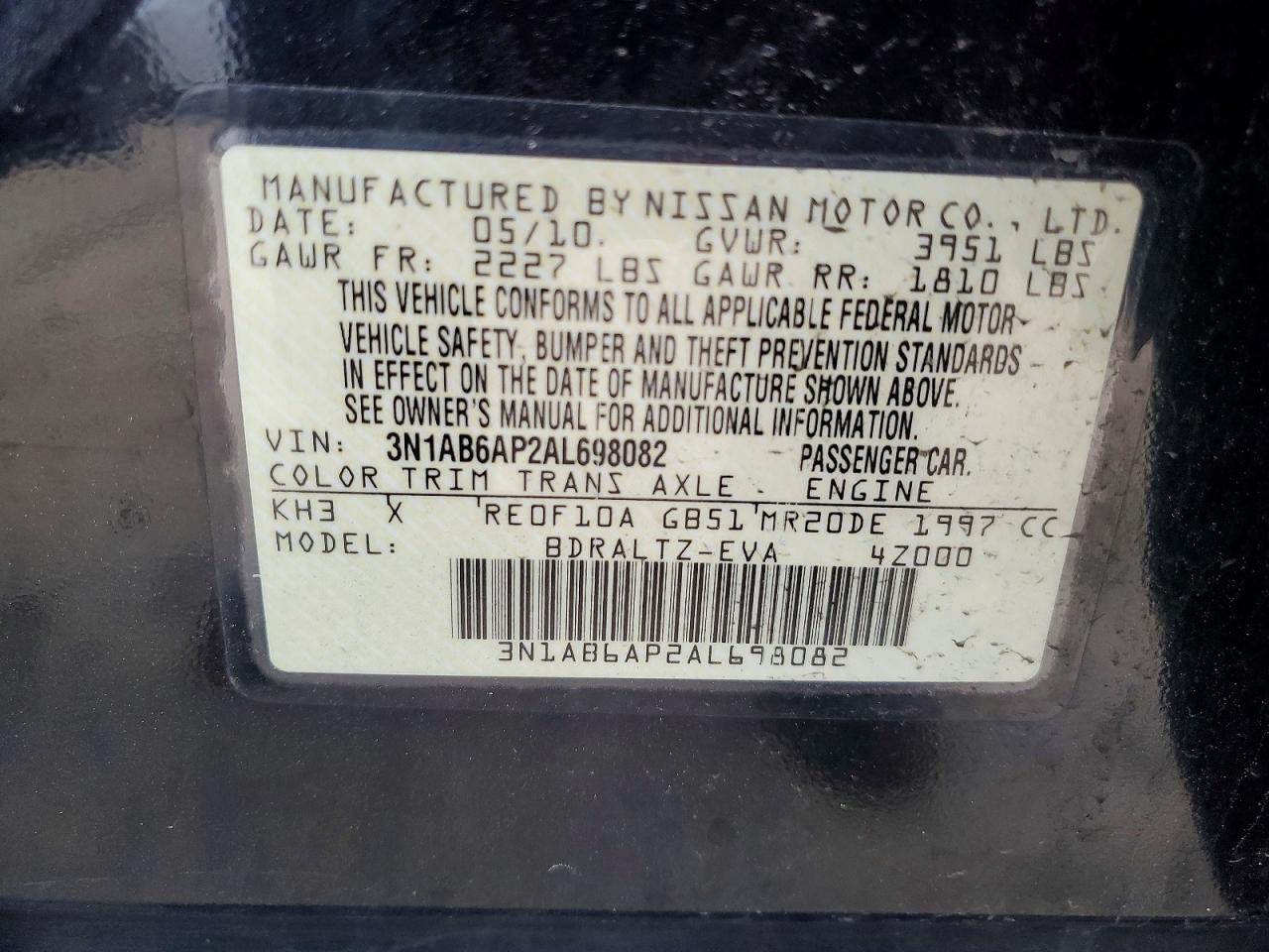 2010 Nissan Sentra 2.0 Black vin: 3N1AB6AP2AL698082