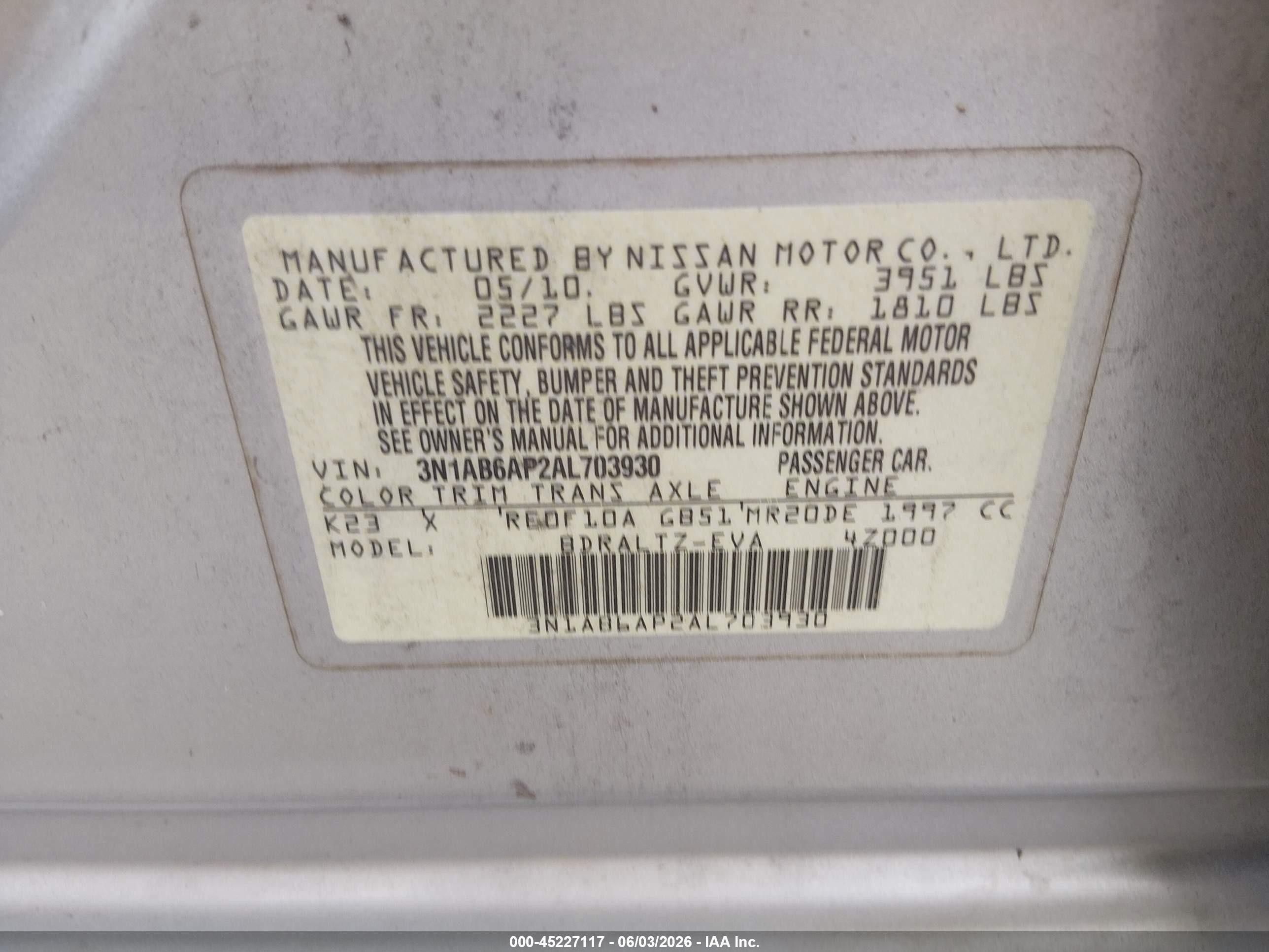 2010 Nissan Sentra 2.0sr Silver vin: 3N1AB6AP2AL703930