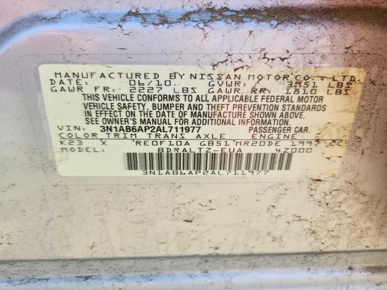 2010 Nissan Sentra Silver vin: 3N1AB6AP2AL711977