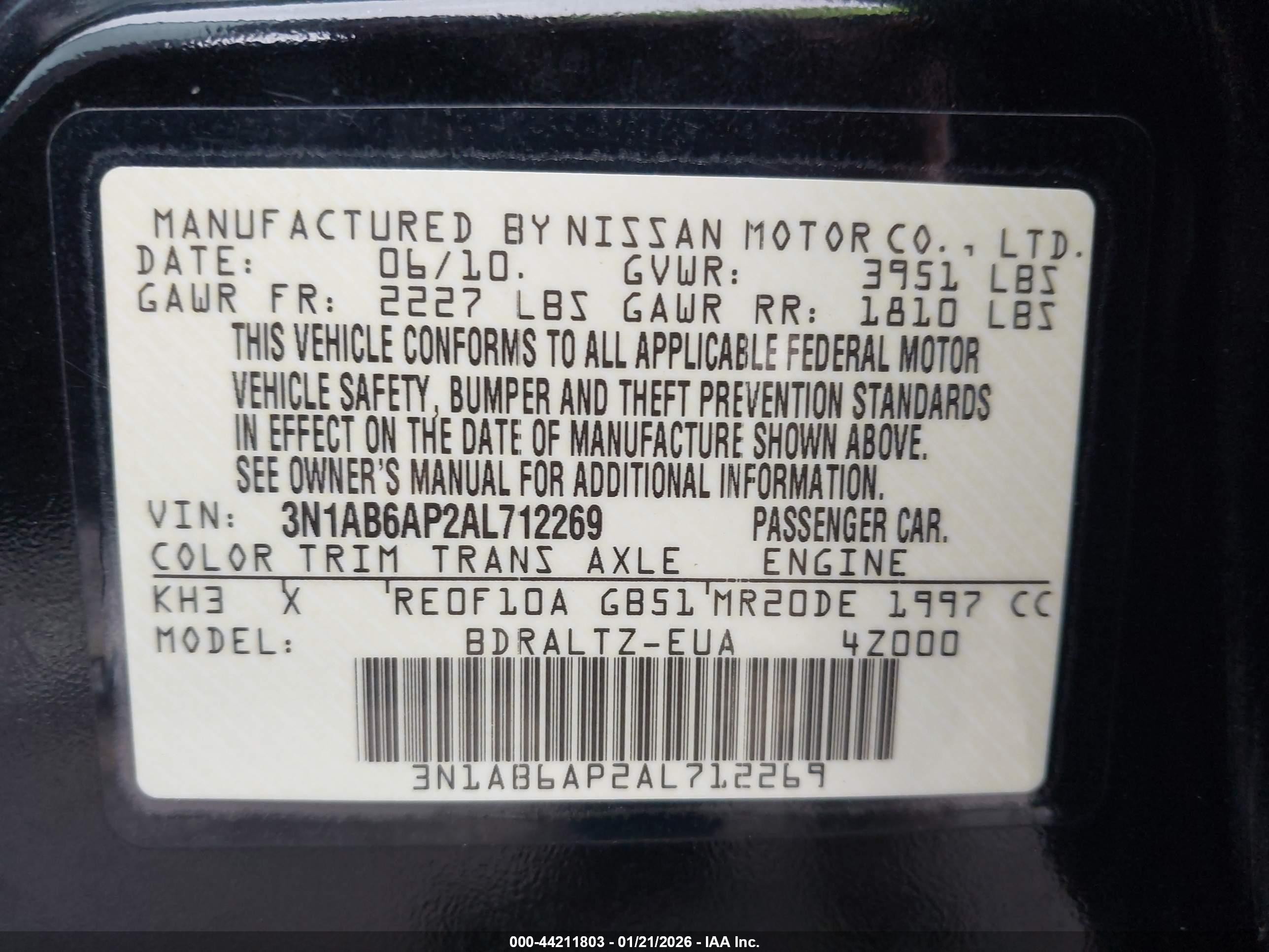 2010 Nissan Sentra 2.0sr Black vin: 3N1AB6AP2AL712269
