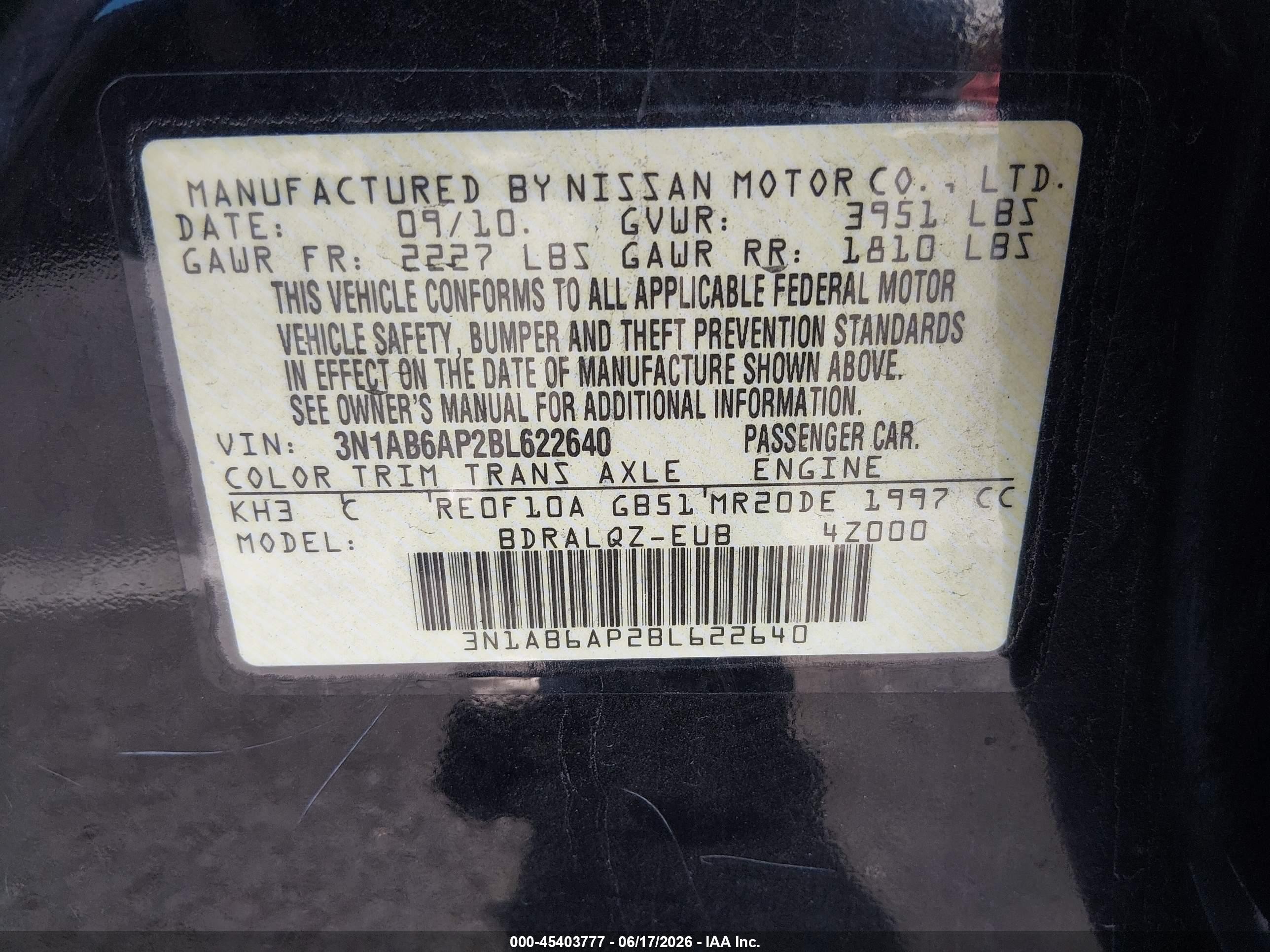 2011 Nissan Sentra 2.0 Черный vin: 3N1AB6AP2BL622640