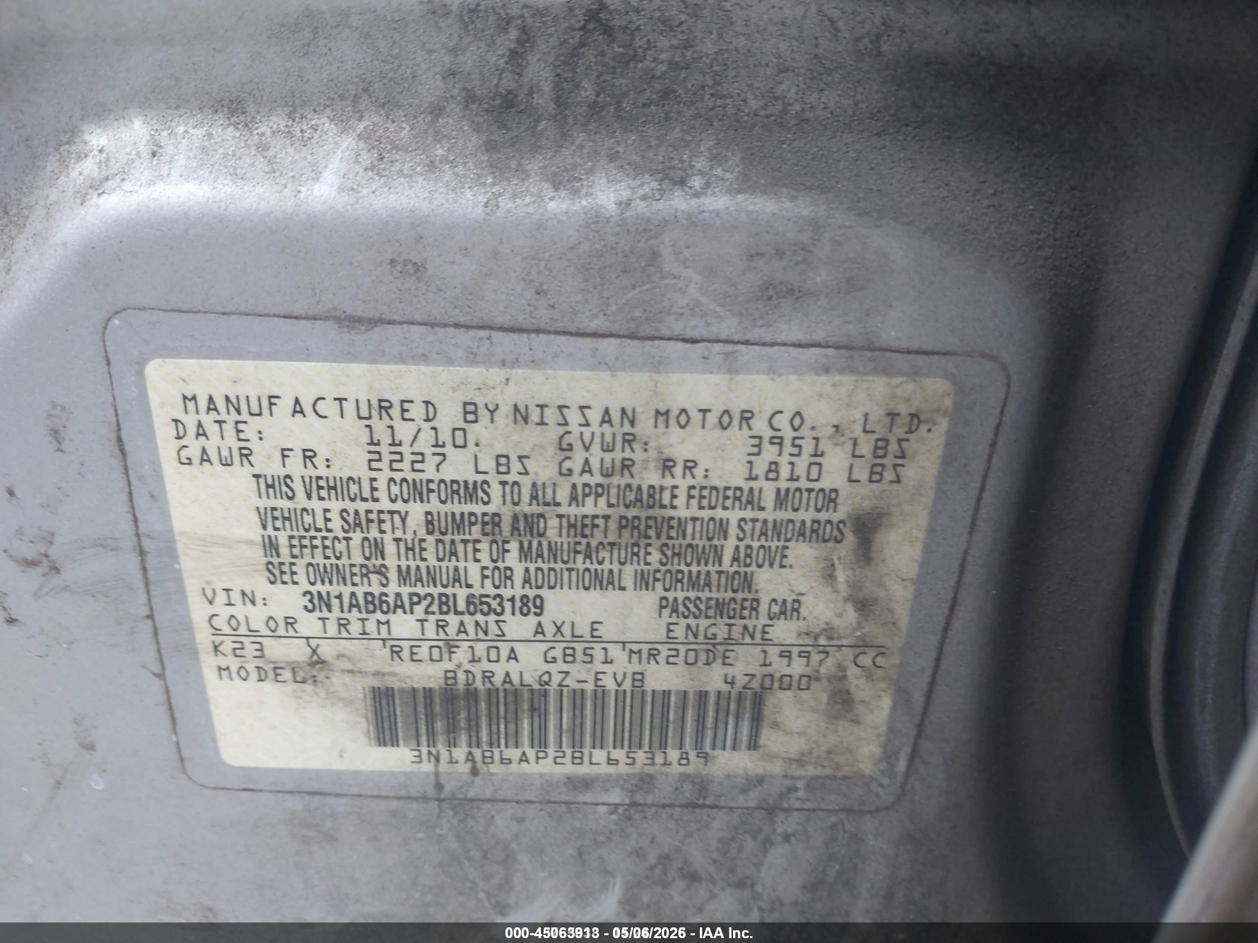 2011 Nissan Sentra 2.0 Silver vin: 3N1AB6AP2BL653189