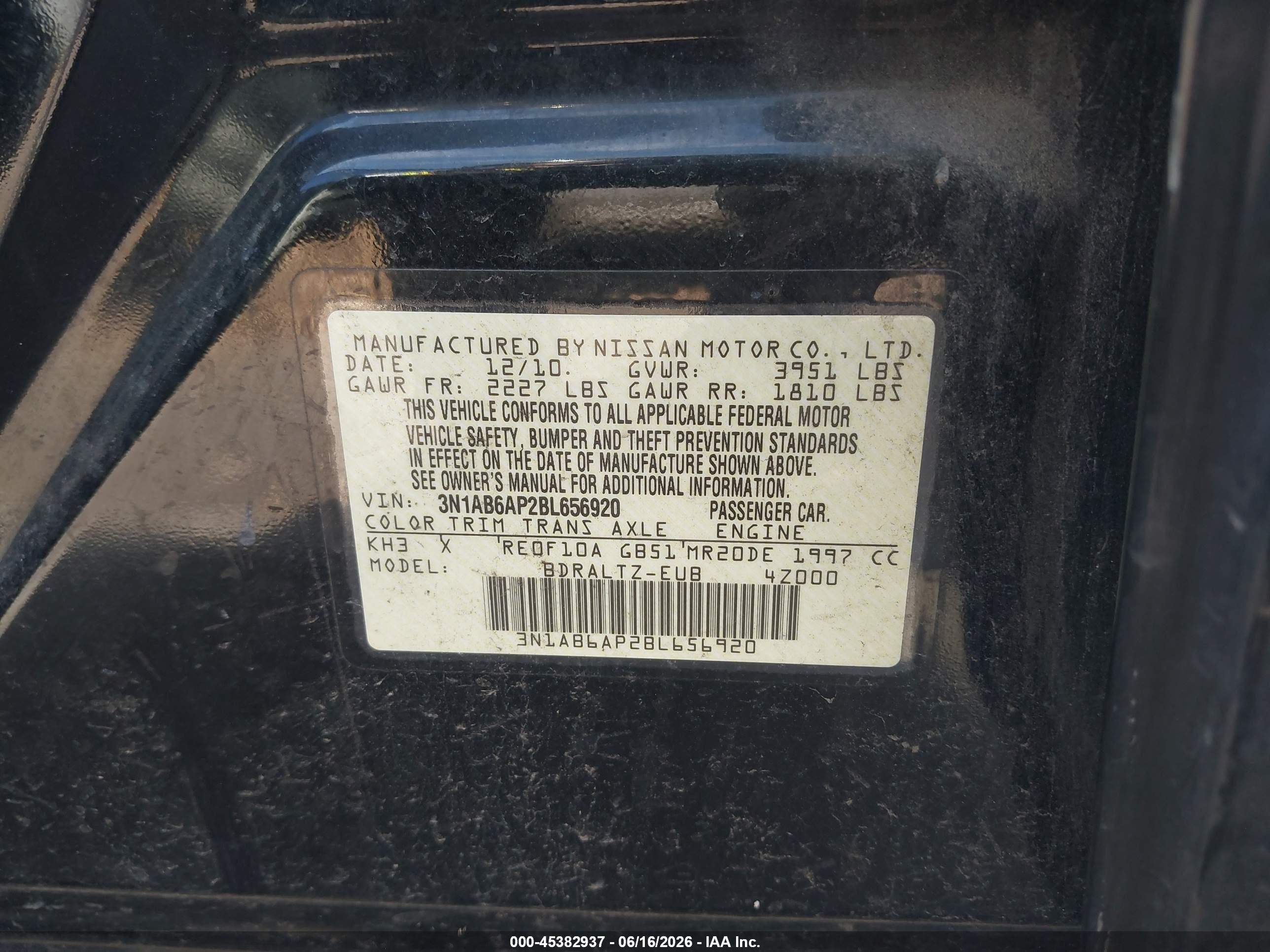 2011 Nissan Sentra 2.0sr Black vin: 3N1AB6AP2BL656920