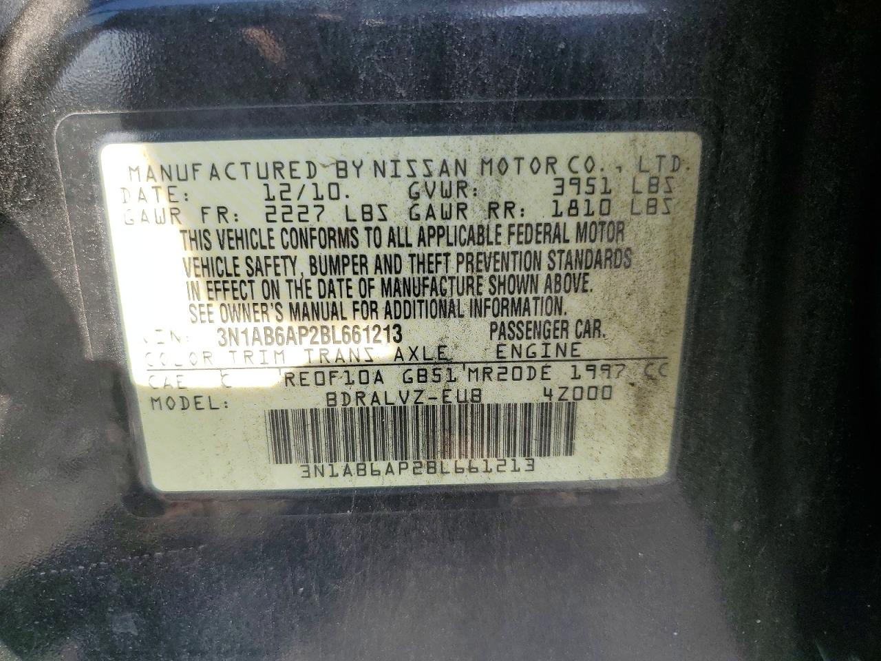 2011 Nissan Sentra 2.0 Black vin: 3N1AB6AP2BL661213