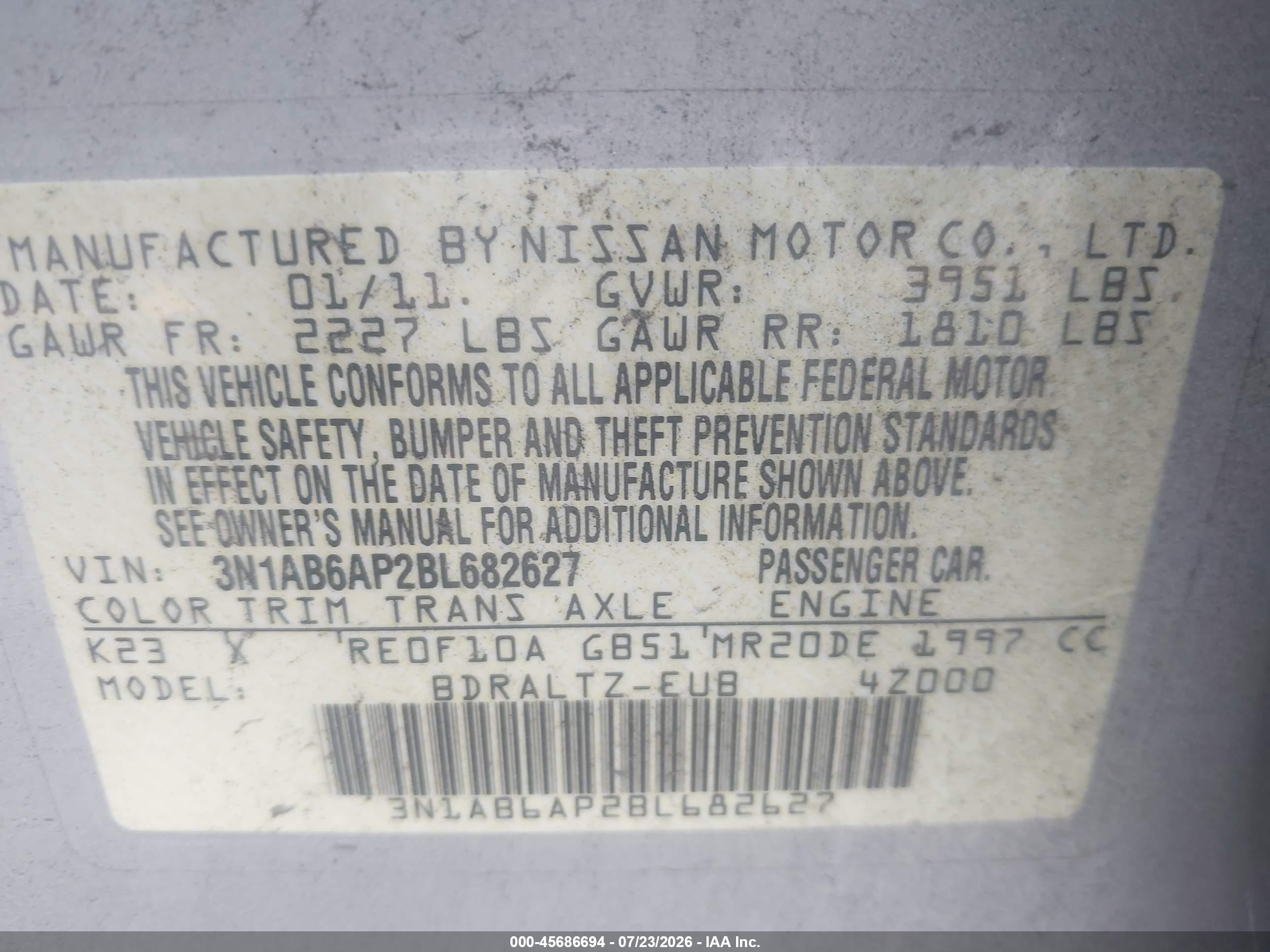 2011 Nissan Sentra 2.0s Gray vin: 3N1AB6AP2BL682627