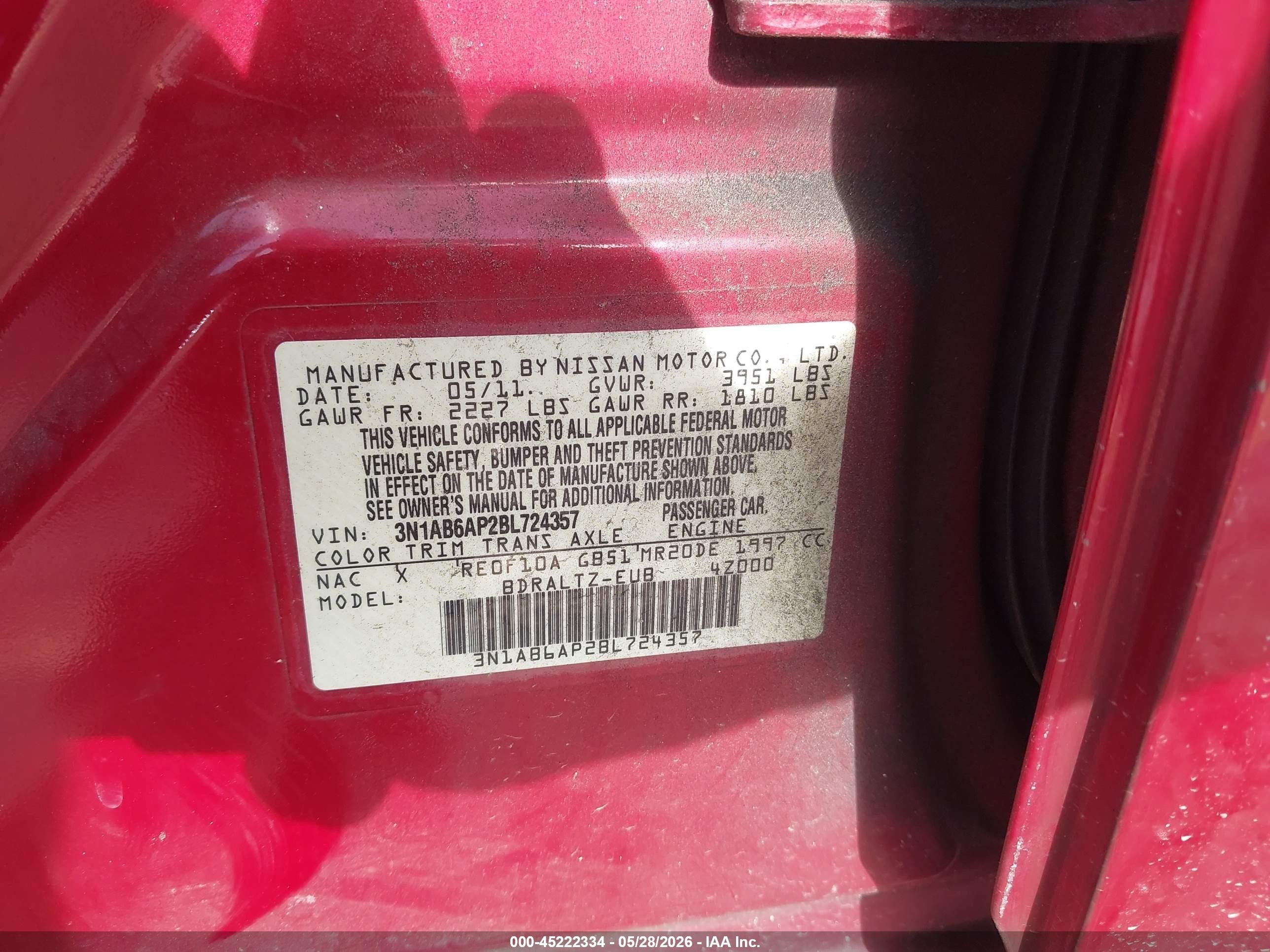 2011 Nissan Sentra 2.0s Red vin: 3N1AB6AP2BL724357