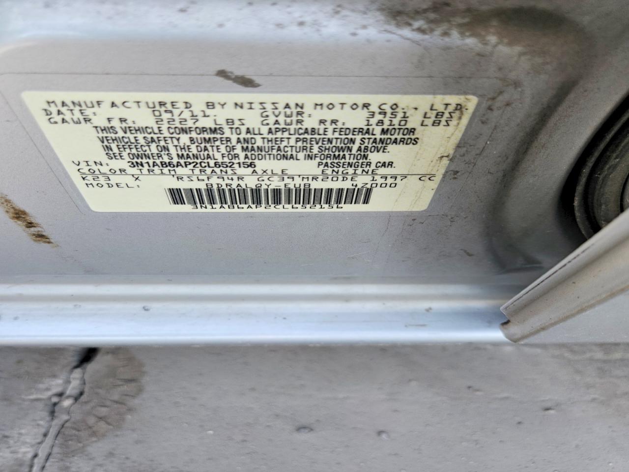 2012 Nissan Sentra 2.0 Silver vin: 3N1AB6AP2CL652156