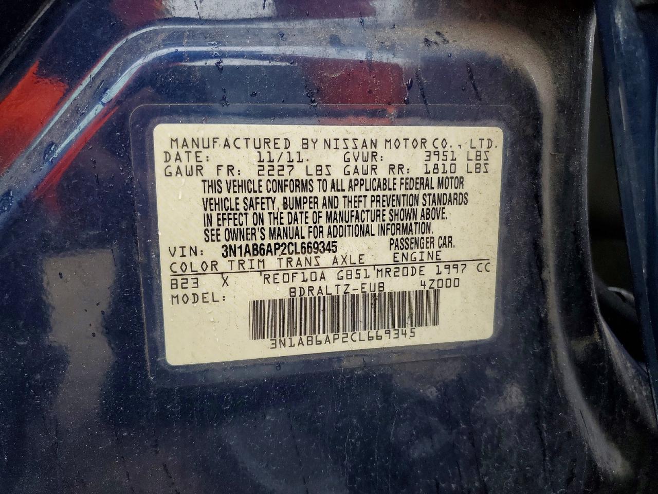 2012 Nissan Sentra 2.0 Синий vin: 3N1AB6AP2CL669345