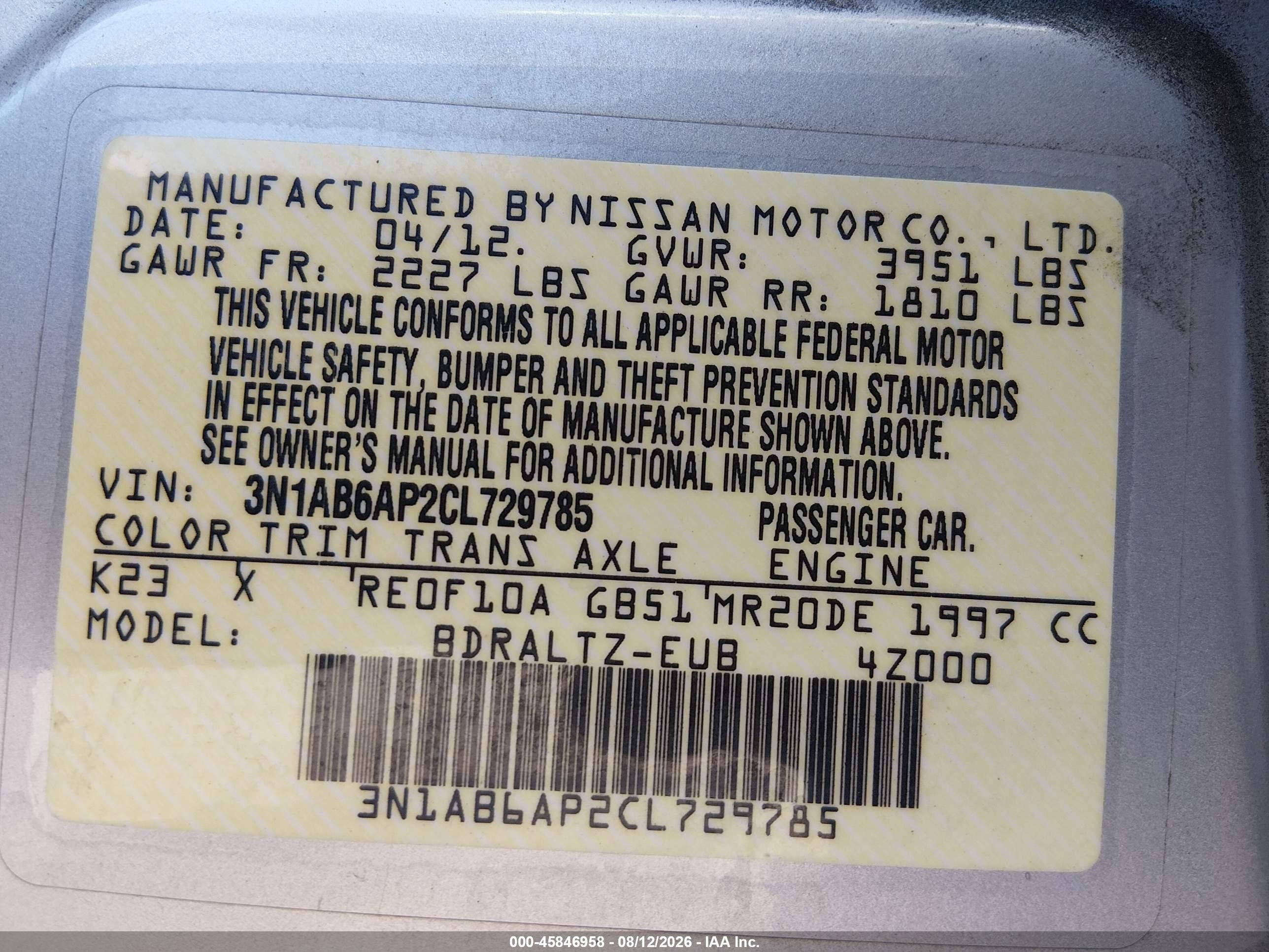 2012 Nissan Sentra 2.0 S Silver vin: 3N1AB6AP2CL729785