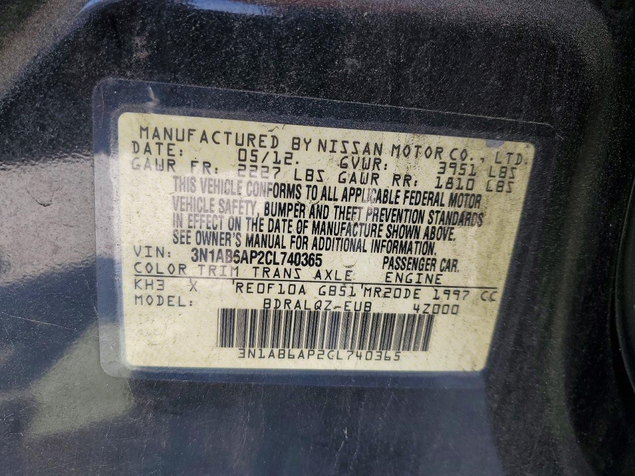2012 Nissan Sentra 2.0 Black vin: 3N1AB6AP2CL740365