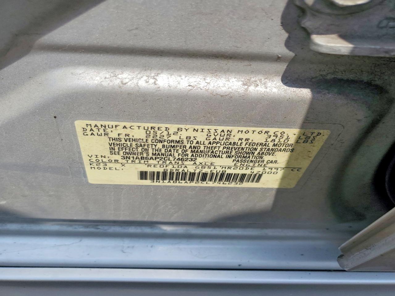 2012 Nissan Sentra 2.0 Silver vin: 3N1AB6AP2CL746232