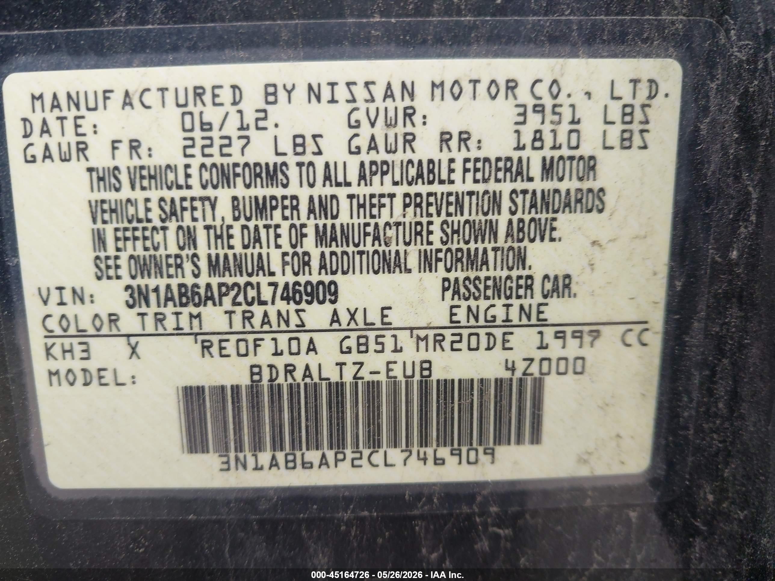 2012 Nissan Sentra 2.0 S Black vin: 3N1AB6AP2CL746909