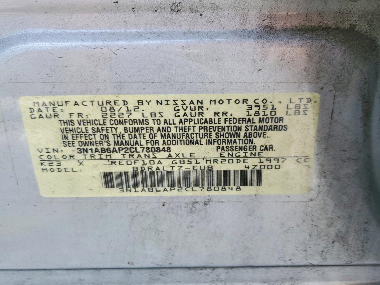 2012 Nissan Sentra Silver vin: 3N1AB6AP2CL780848